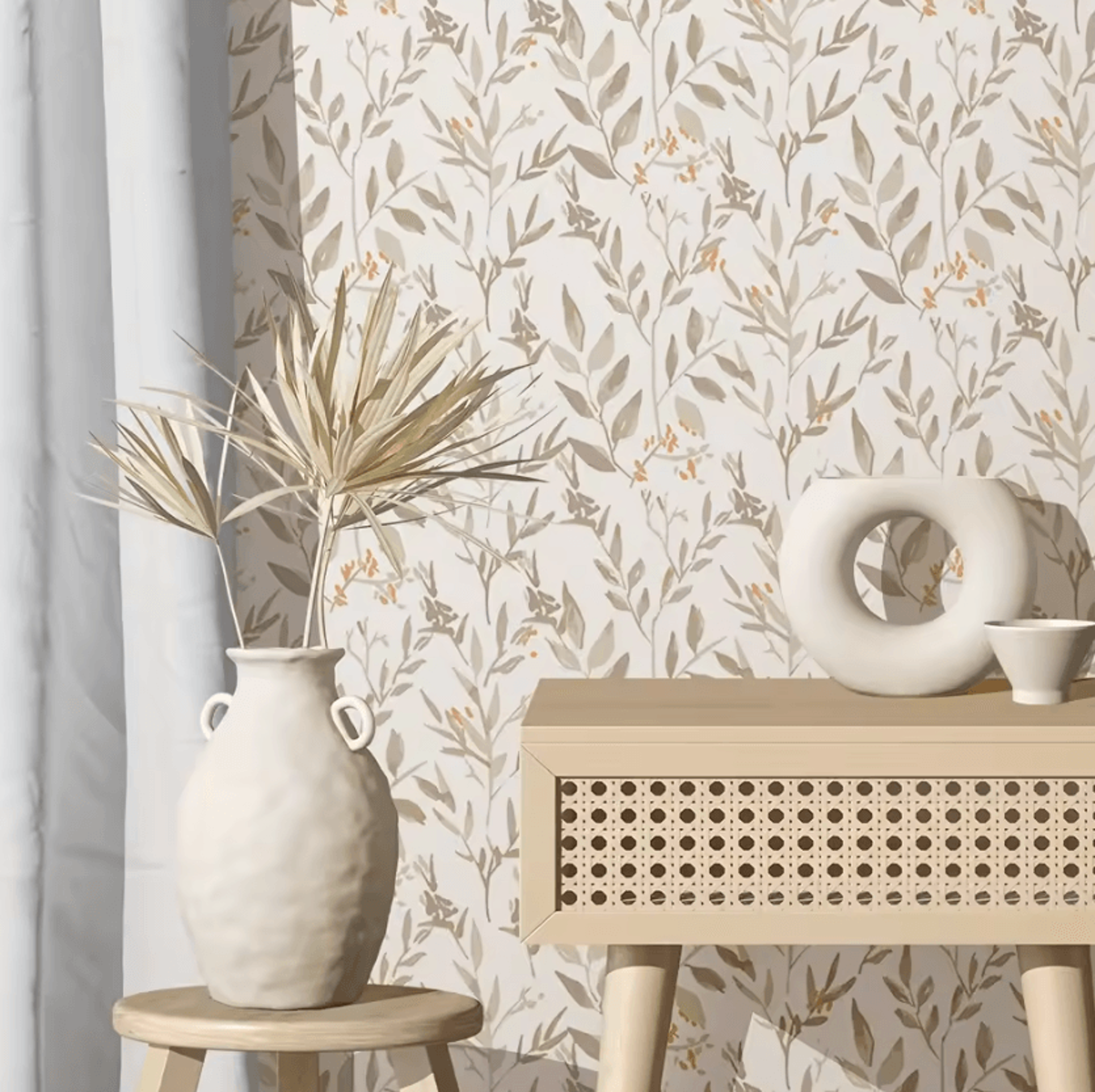 brown botanical peel and stick waterproof wallpaper
