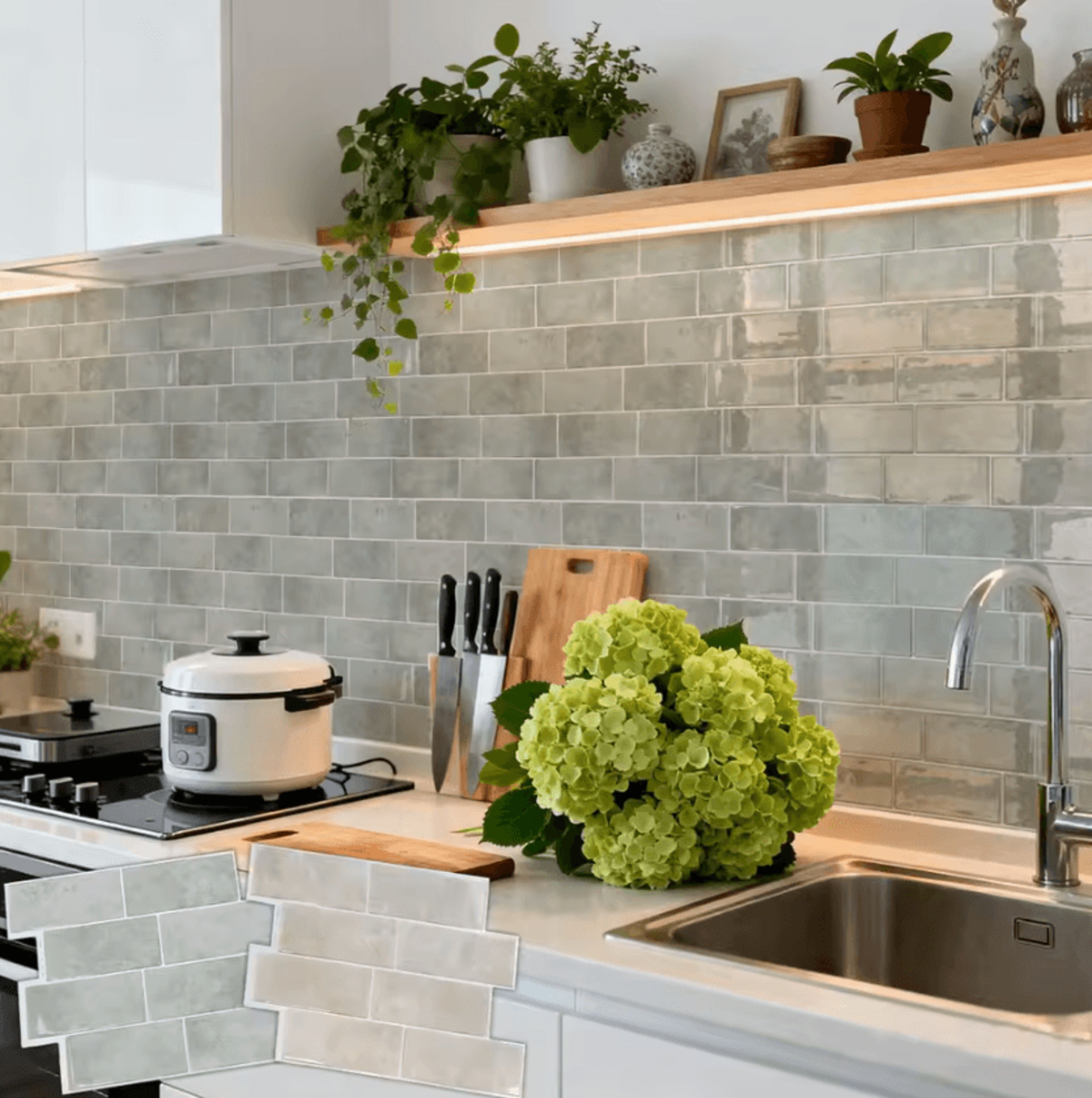 green and yellow 3d peel and stick backsplash tiles