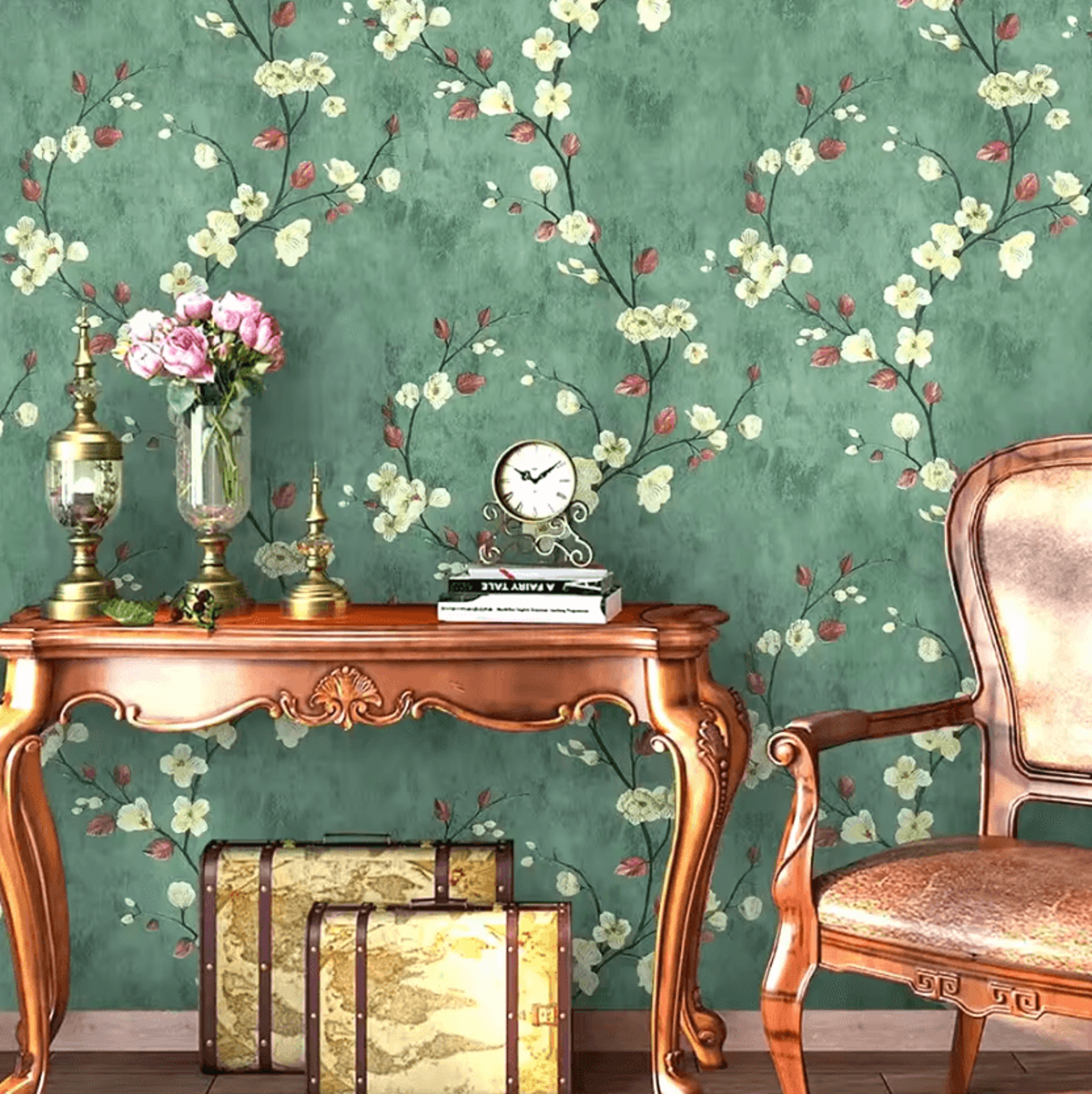 green floral peel and stick botanical wallpaper
