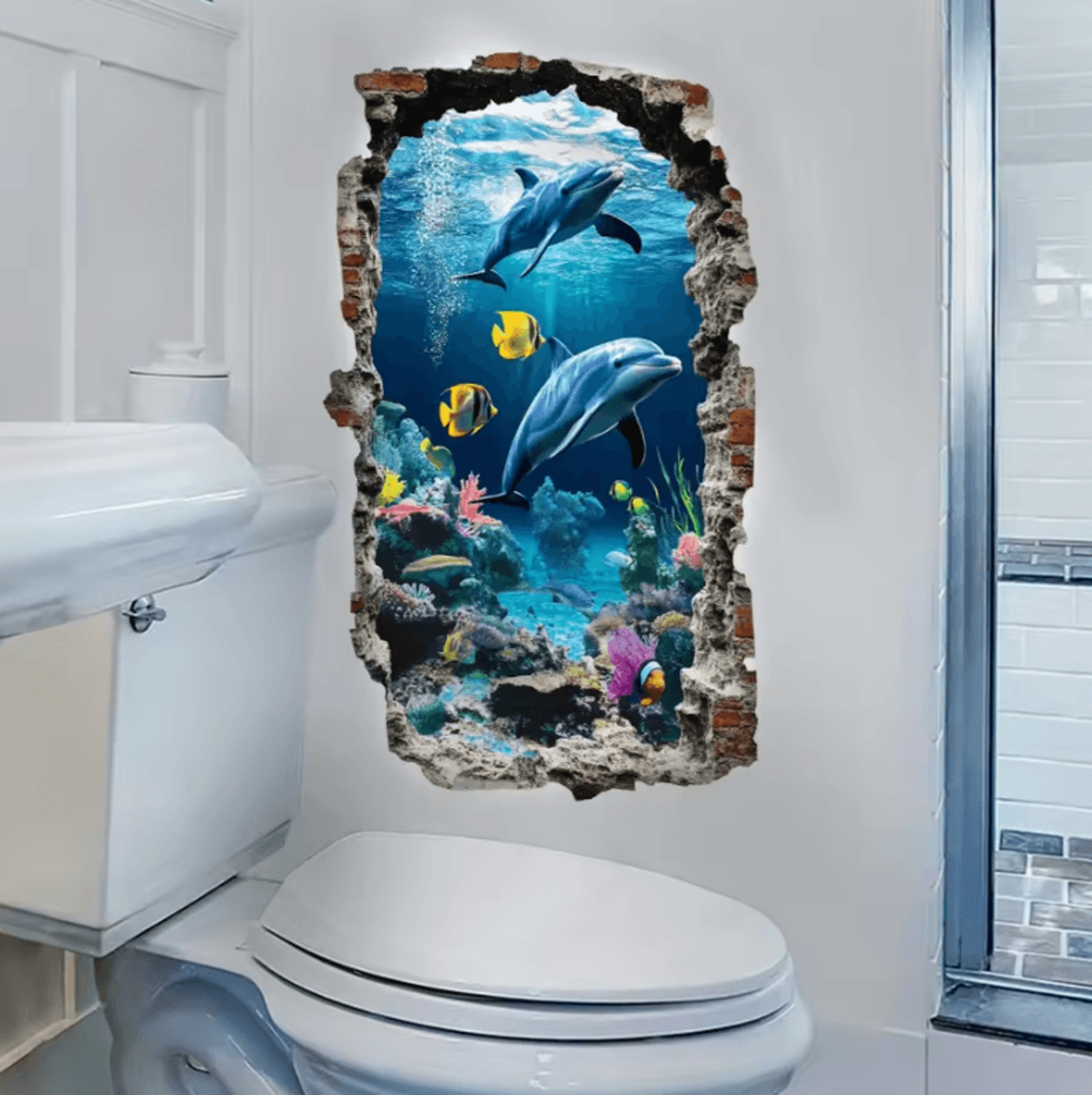 3d ocean world wall decal self adhesive underwater wall sticker
