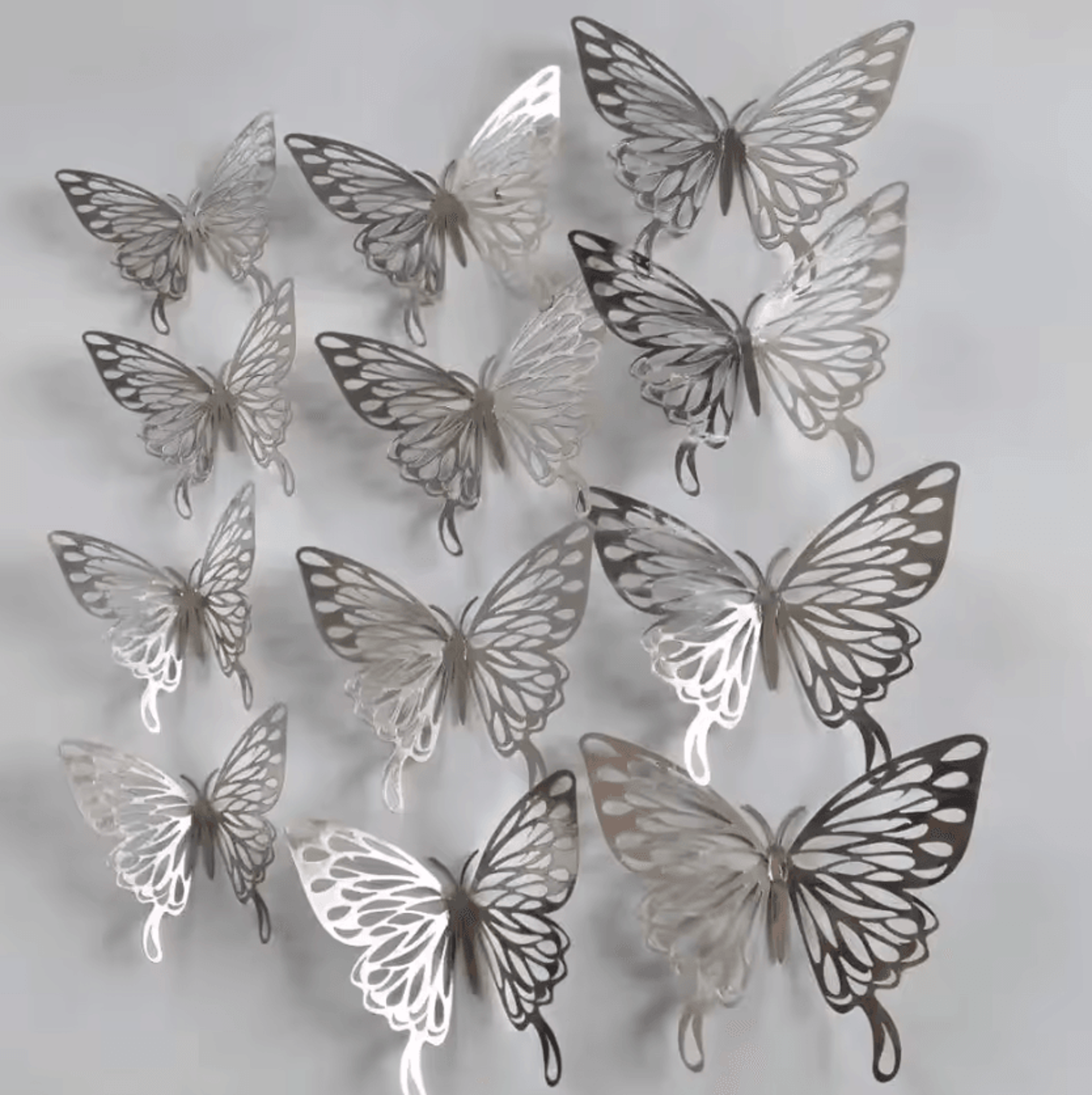 12 piece 3d silver hollow butterfly wall decor set