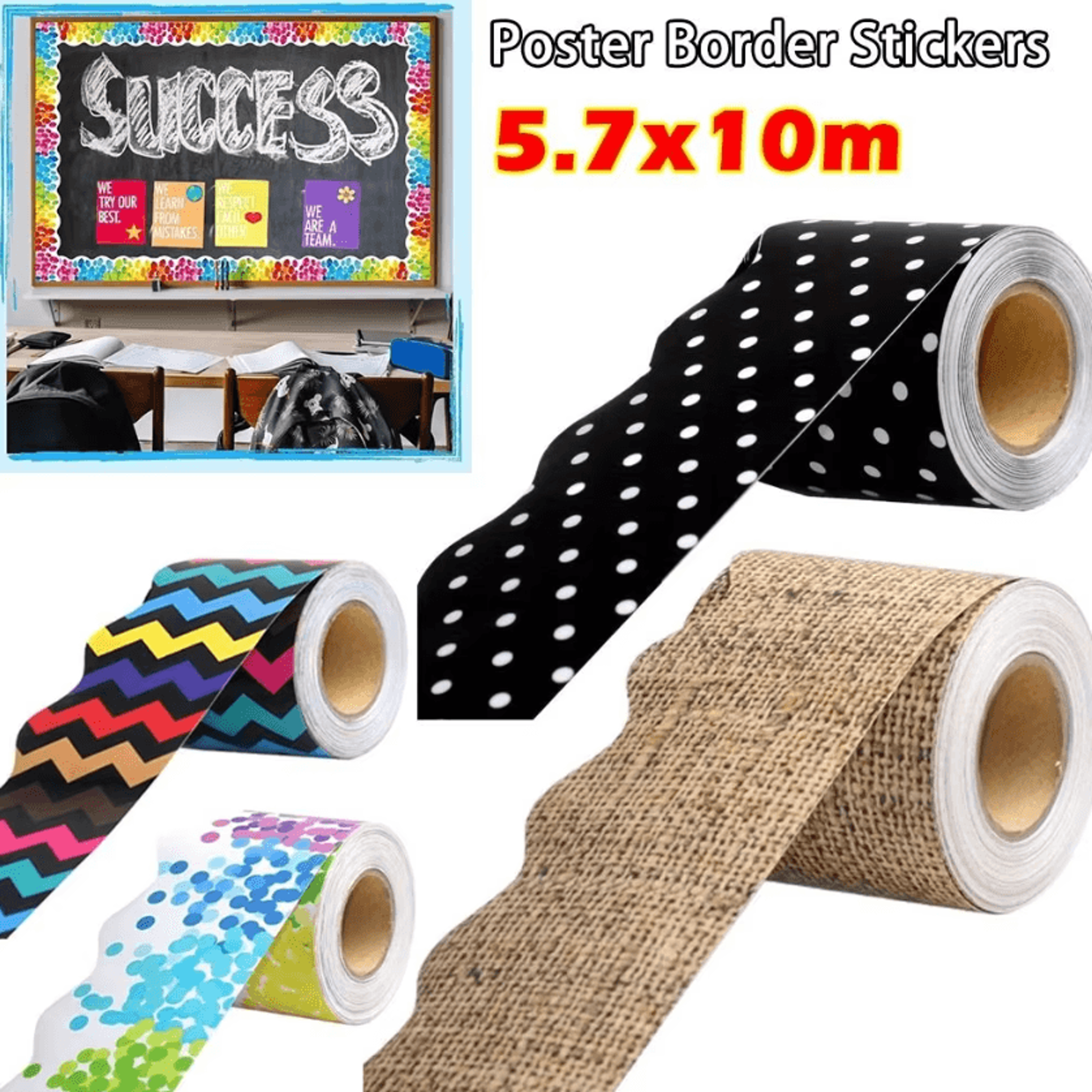 10m colorful wavy bulletin board border