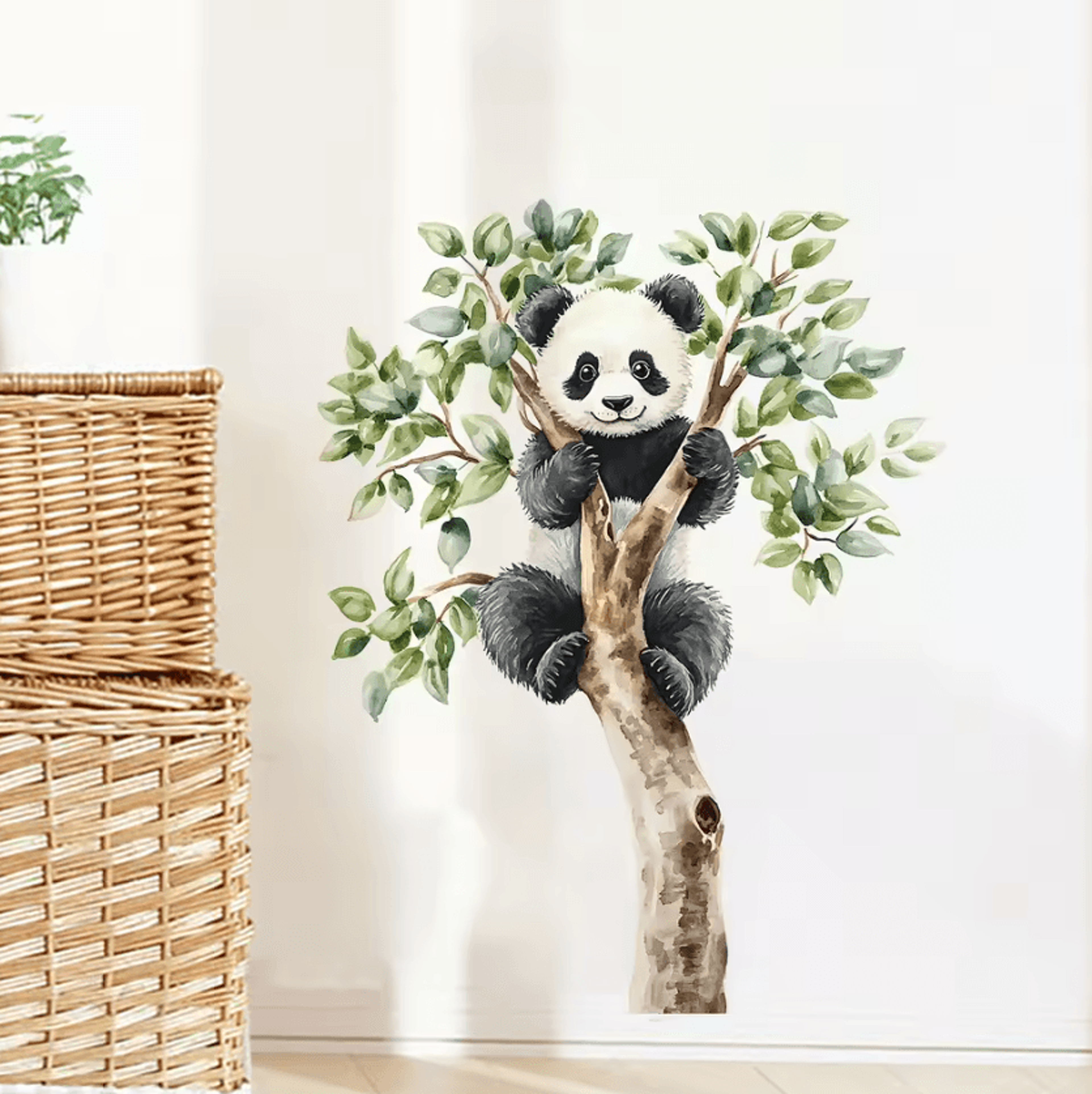 cute panda climbing tree wall sticker