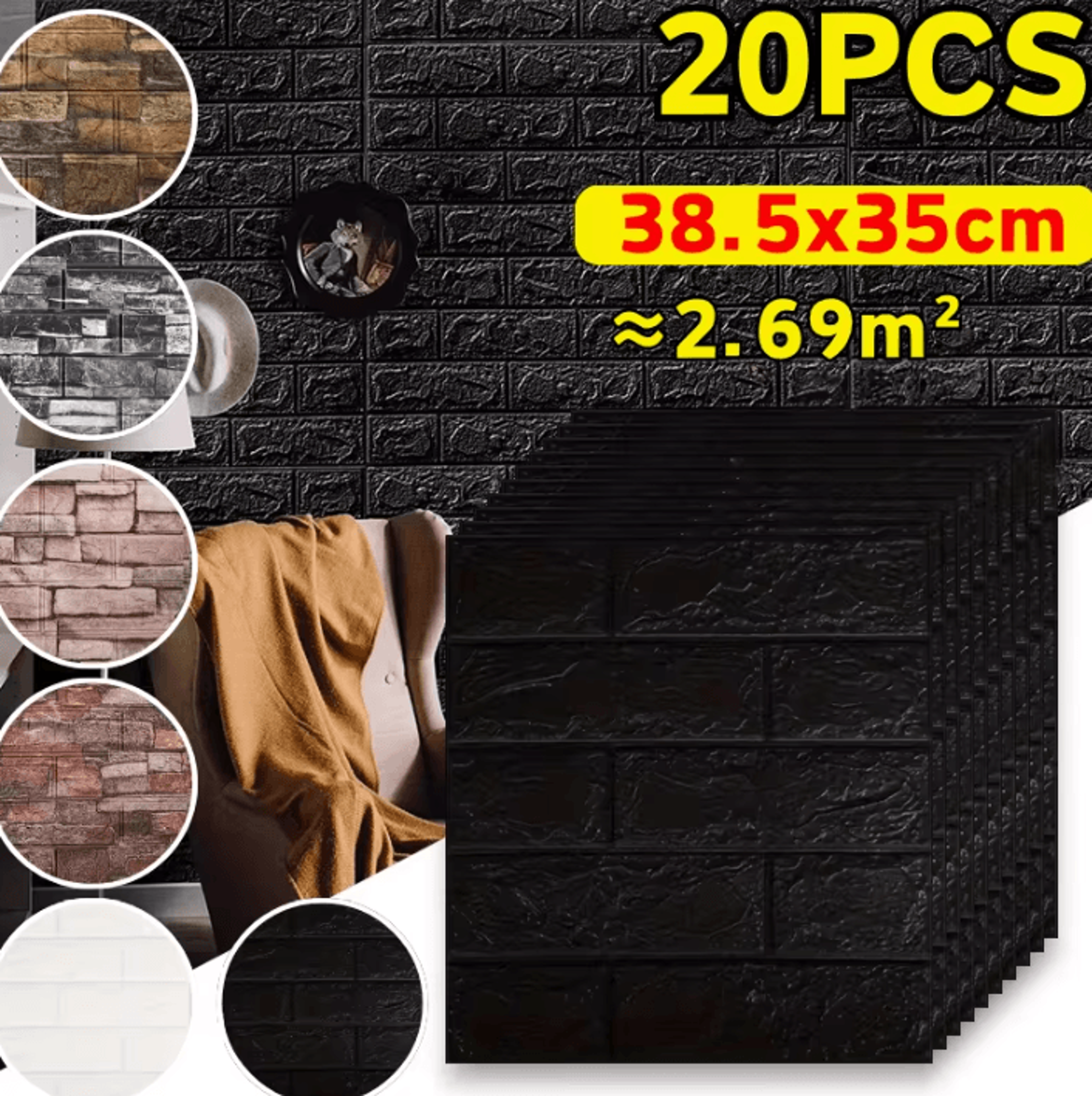 20 piece 3d brick peel and stick foam wall panels