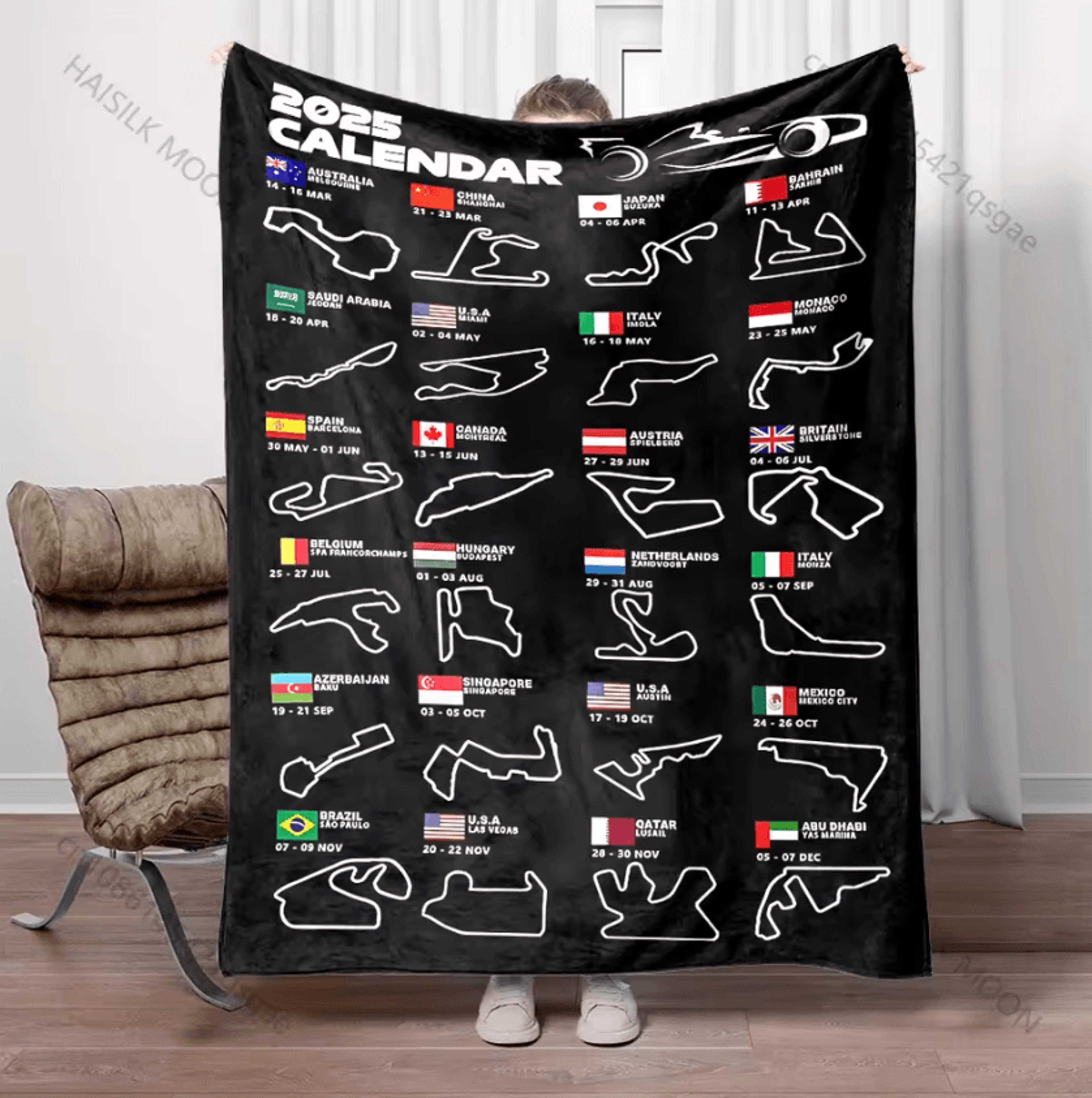 formula racing track print throw blanket