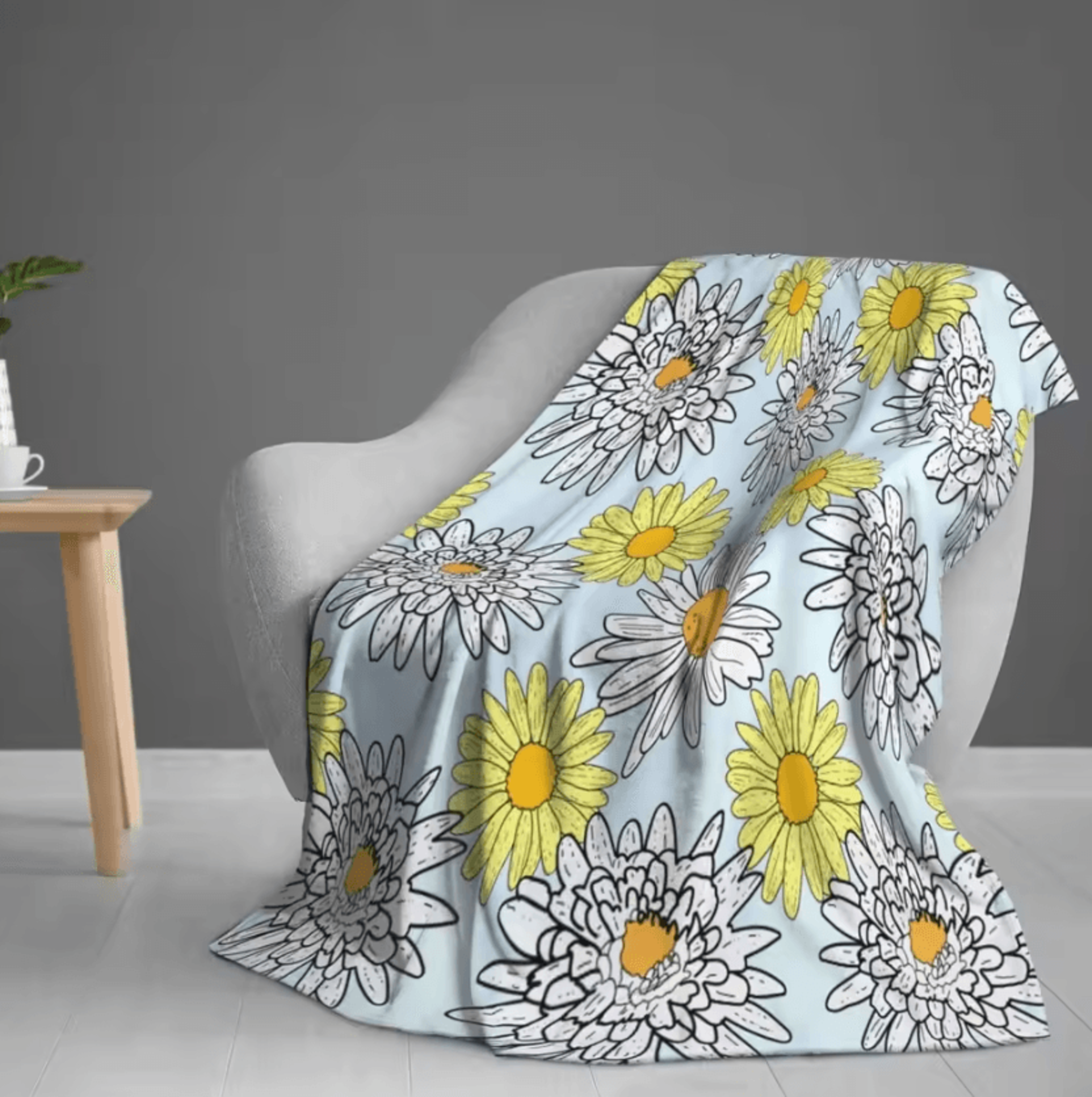 white daisy floral cotton throw blanket