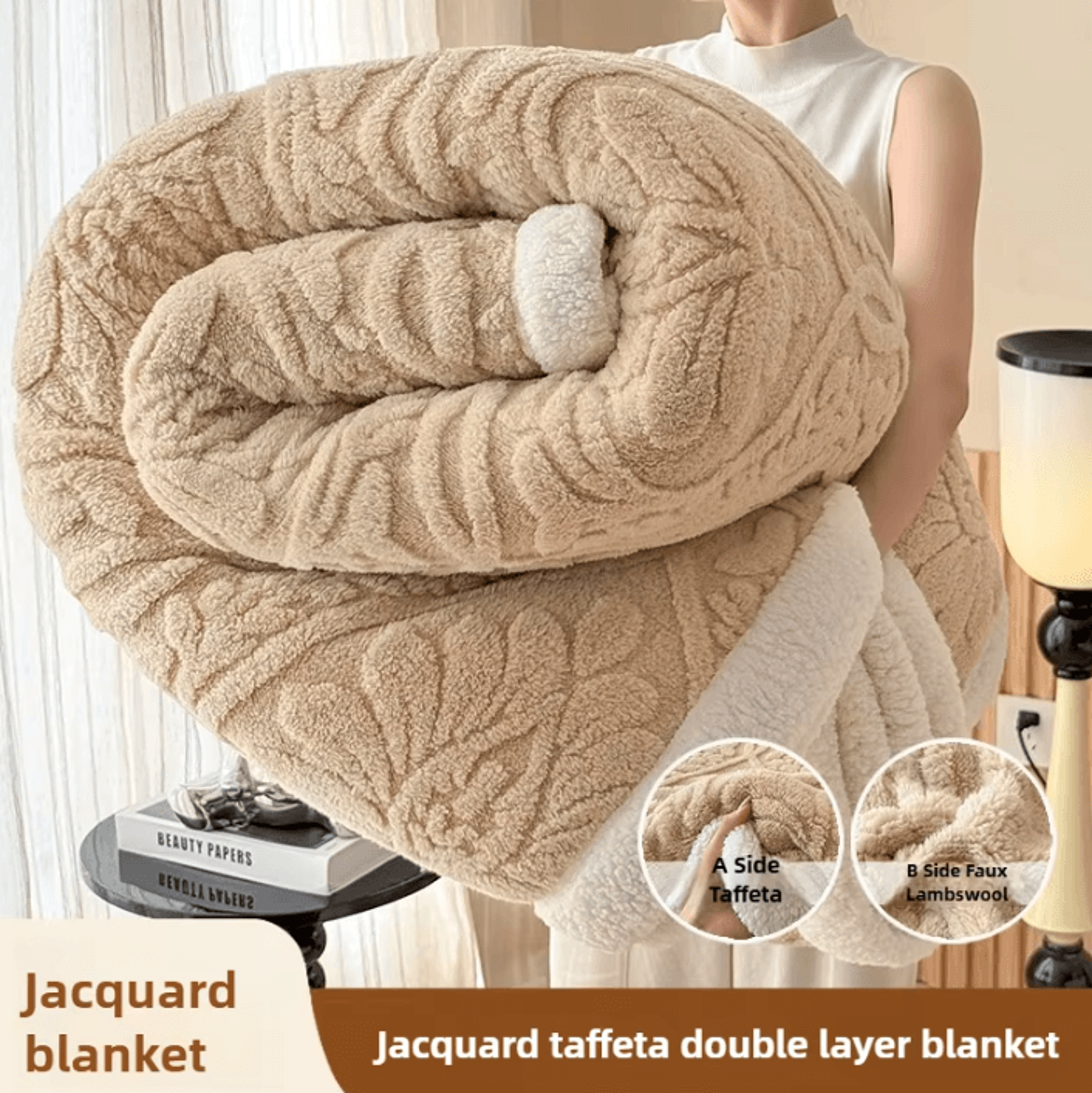 jacquard double layer plush winter blanket