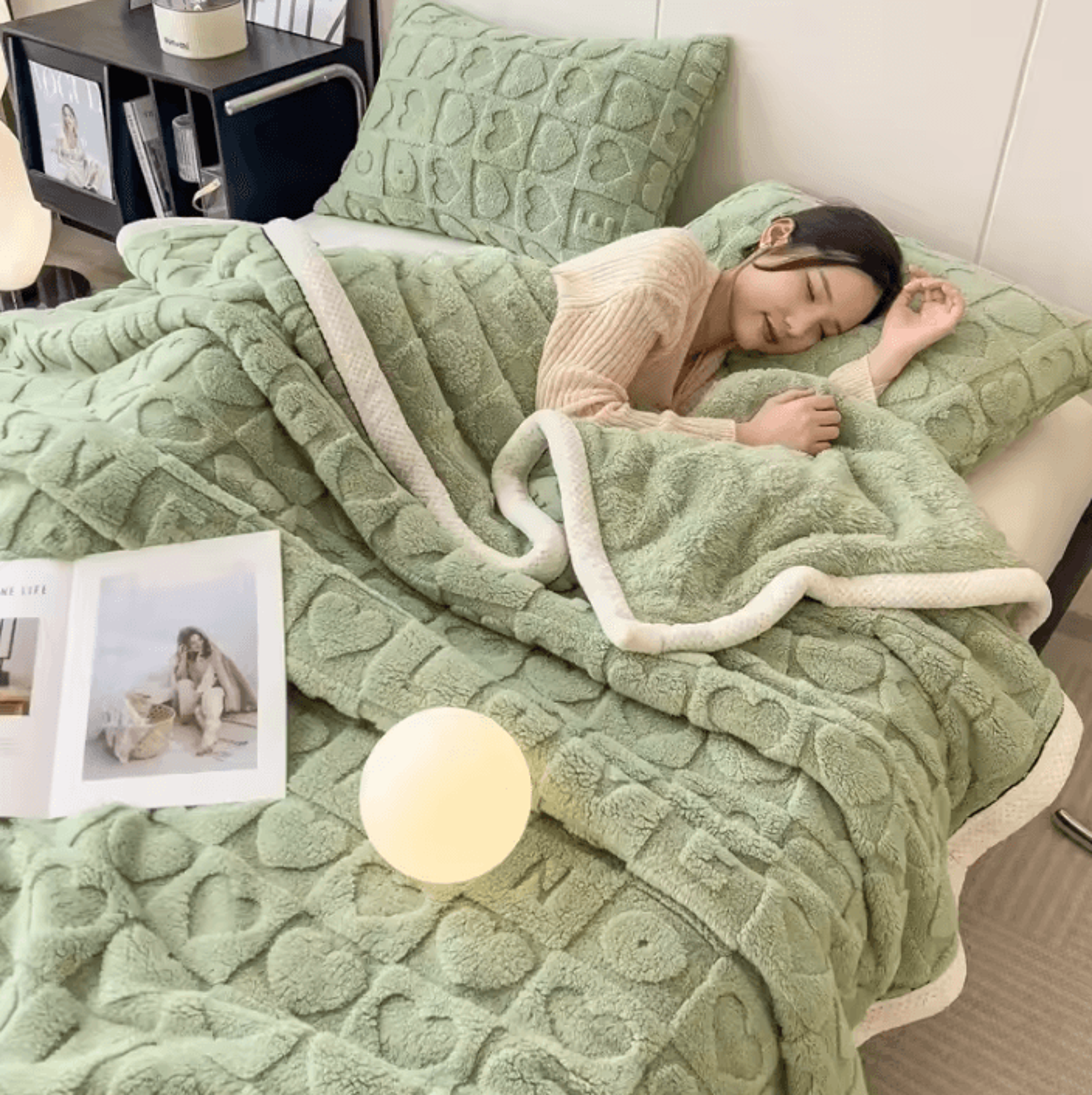 3d heart coral fleece throw blanket