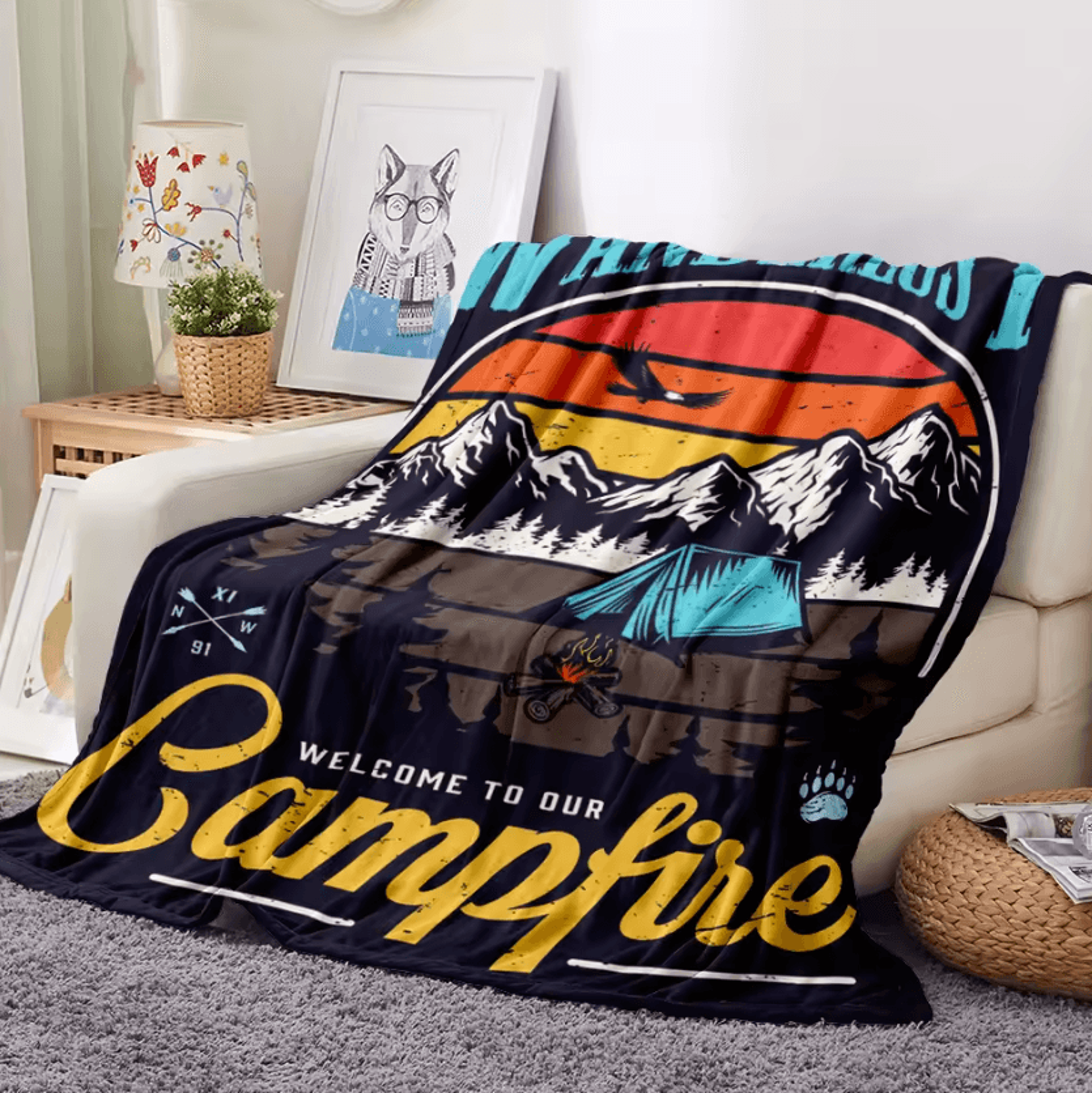 american retro landscape flannel throw blanket