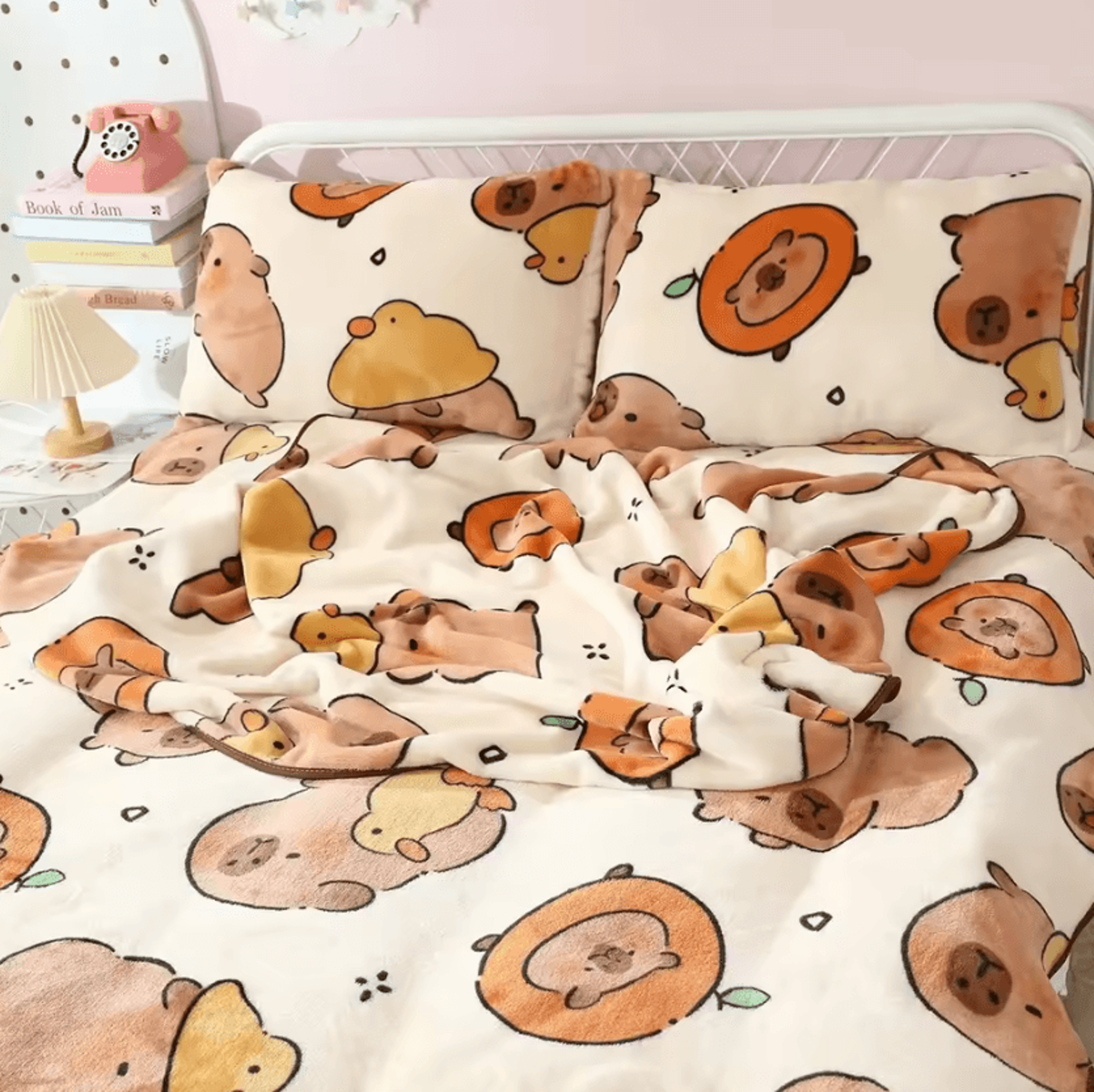 cute capybara flannel throw blanket