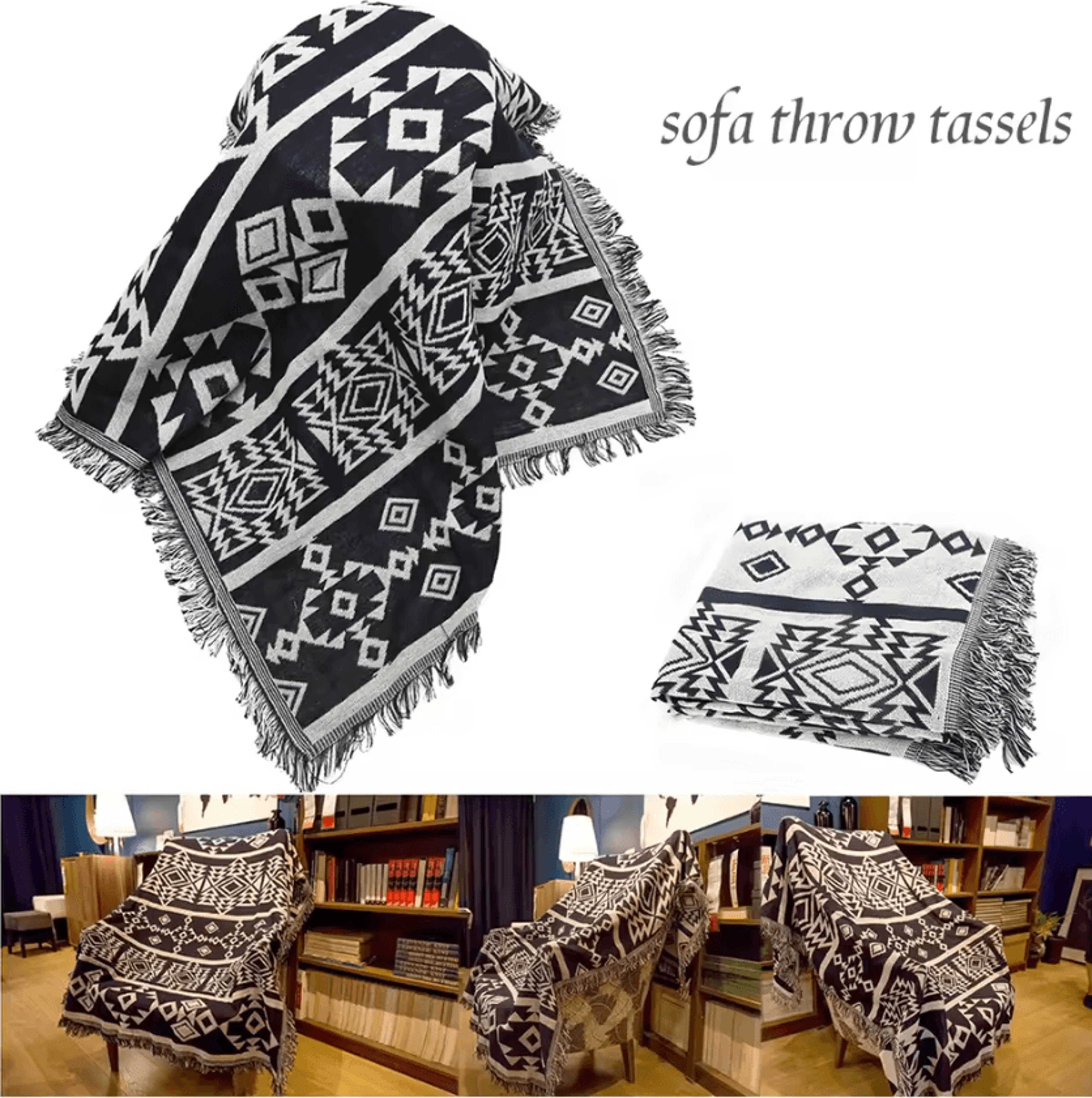 bohemian plaid tassel sofa throw blanket
