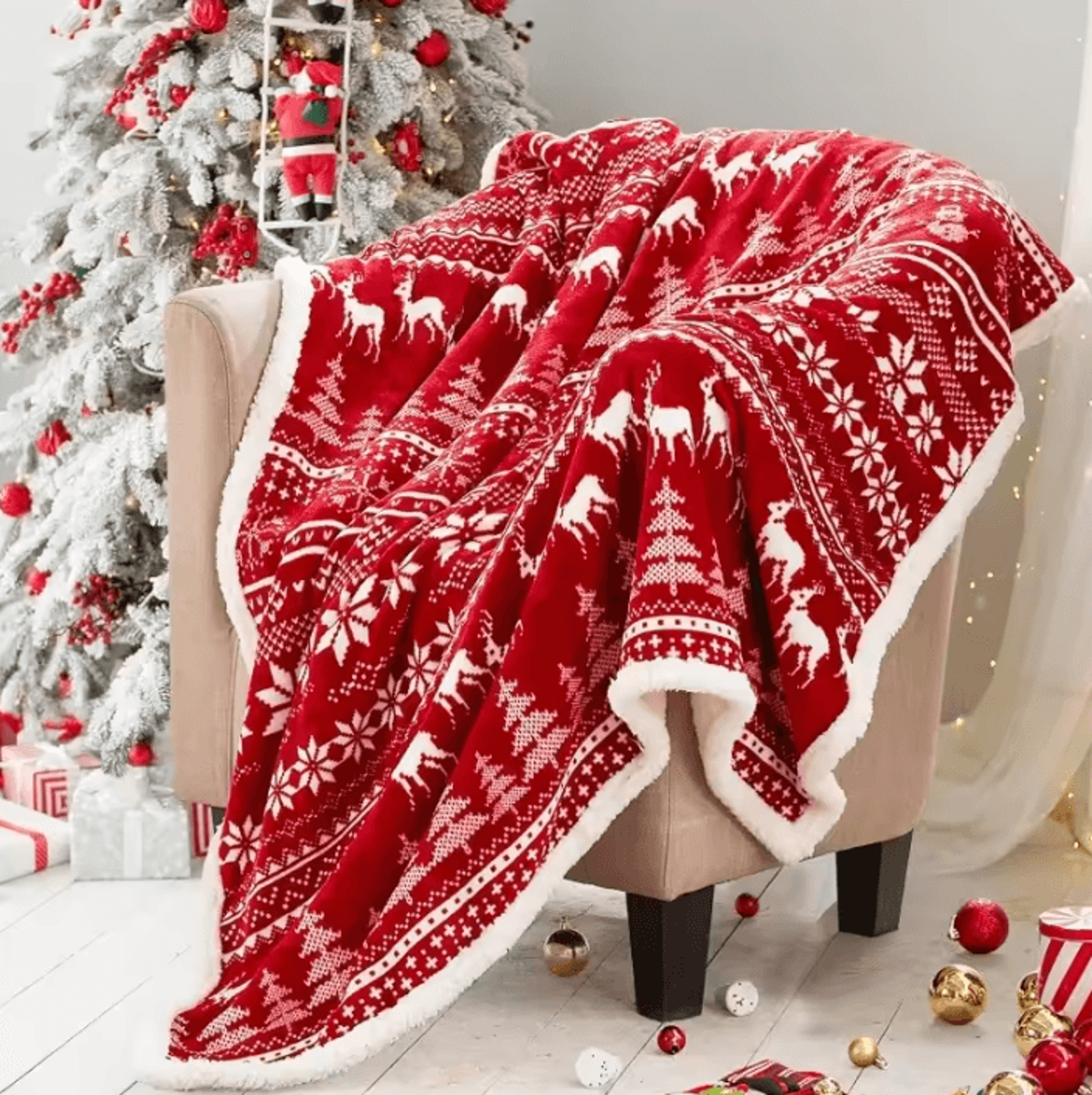 red sherpa christmas flannel throw blanket
