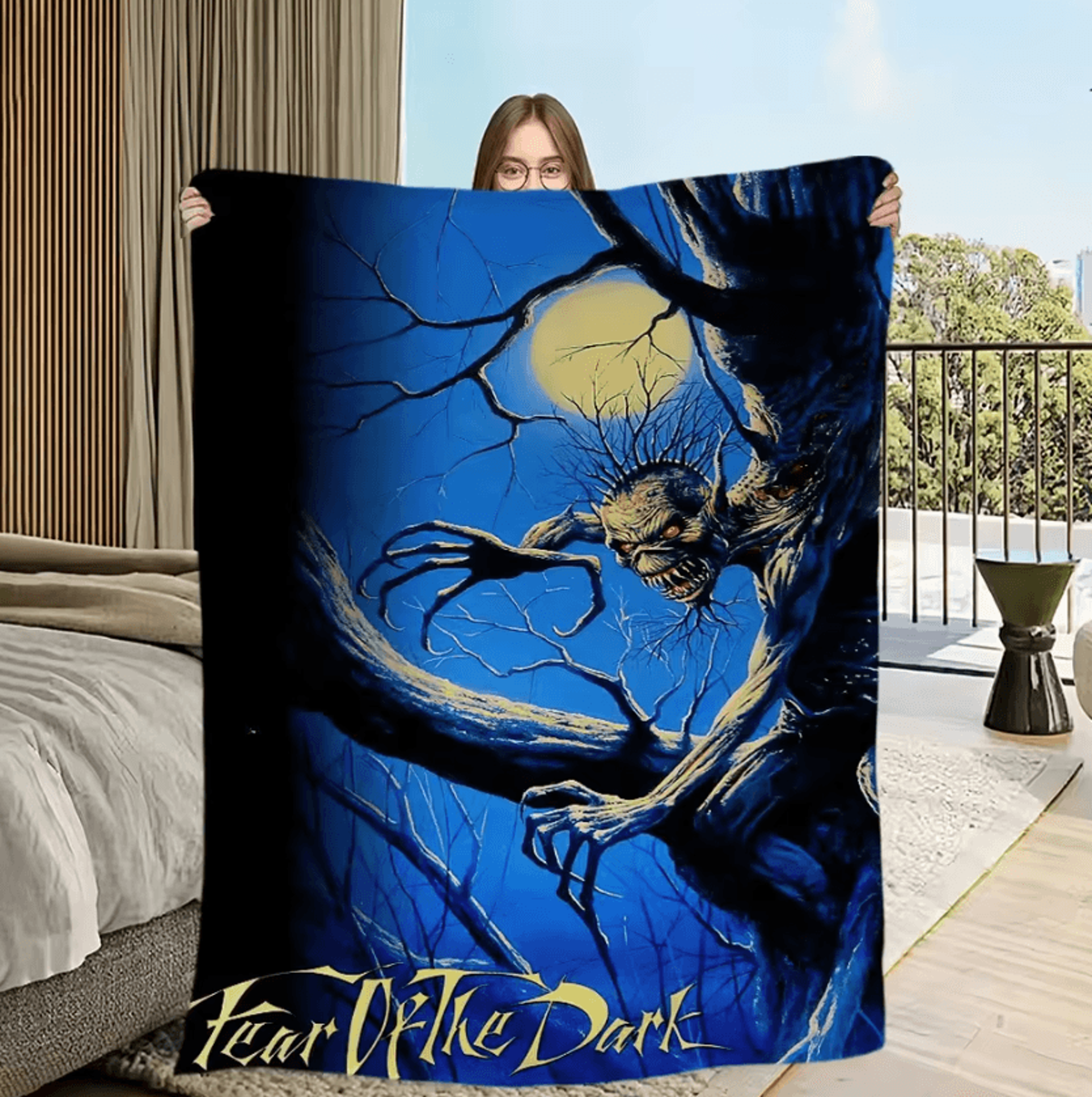 iron maiden skeleton flame soft throw blanket