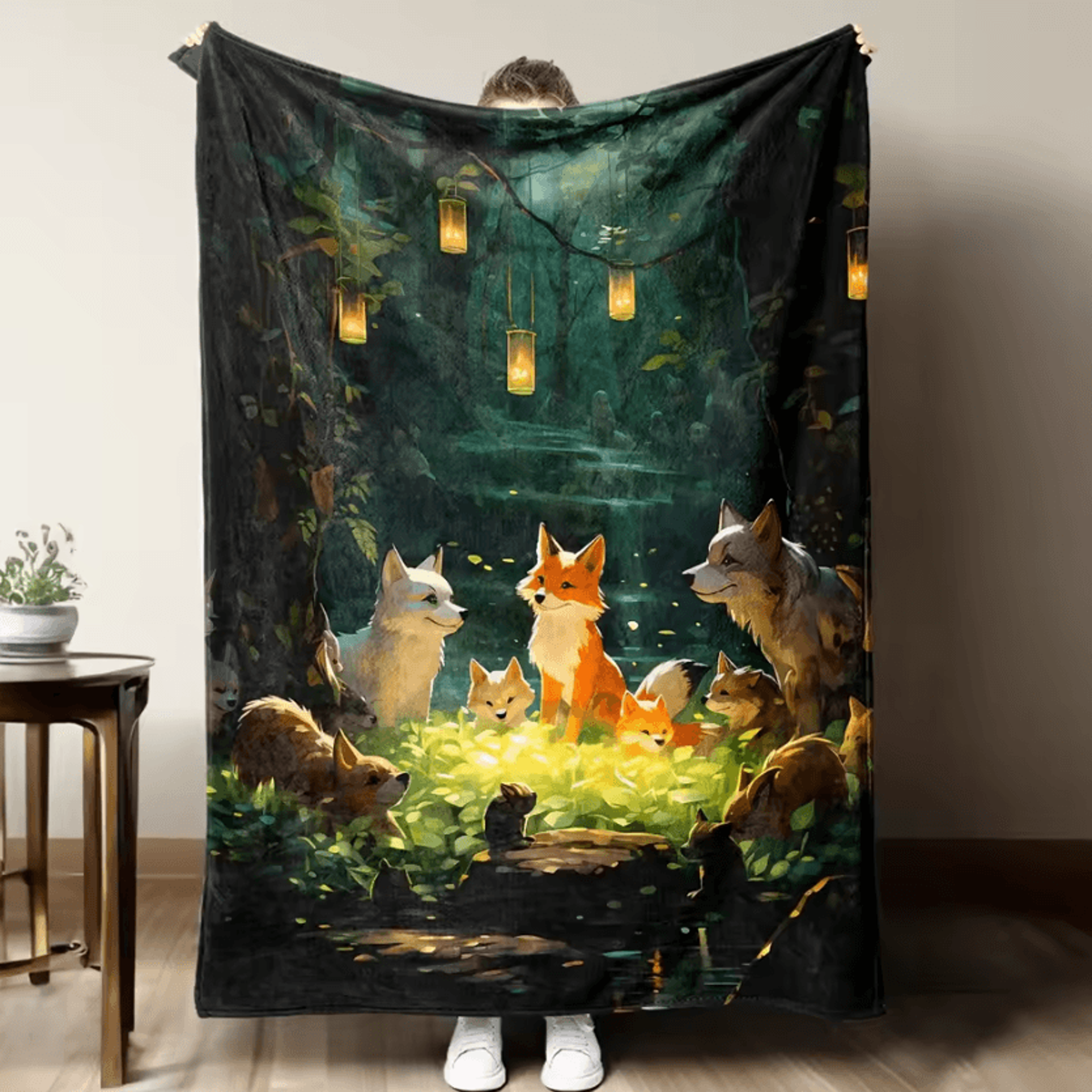 forest fox soft flannel throw blanket