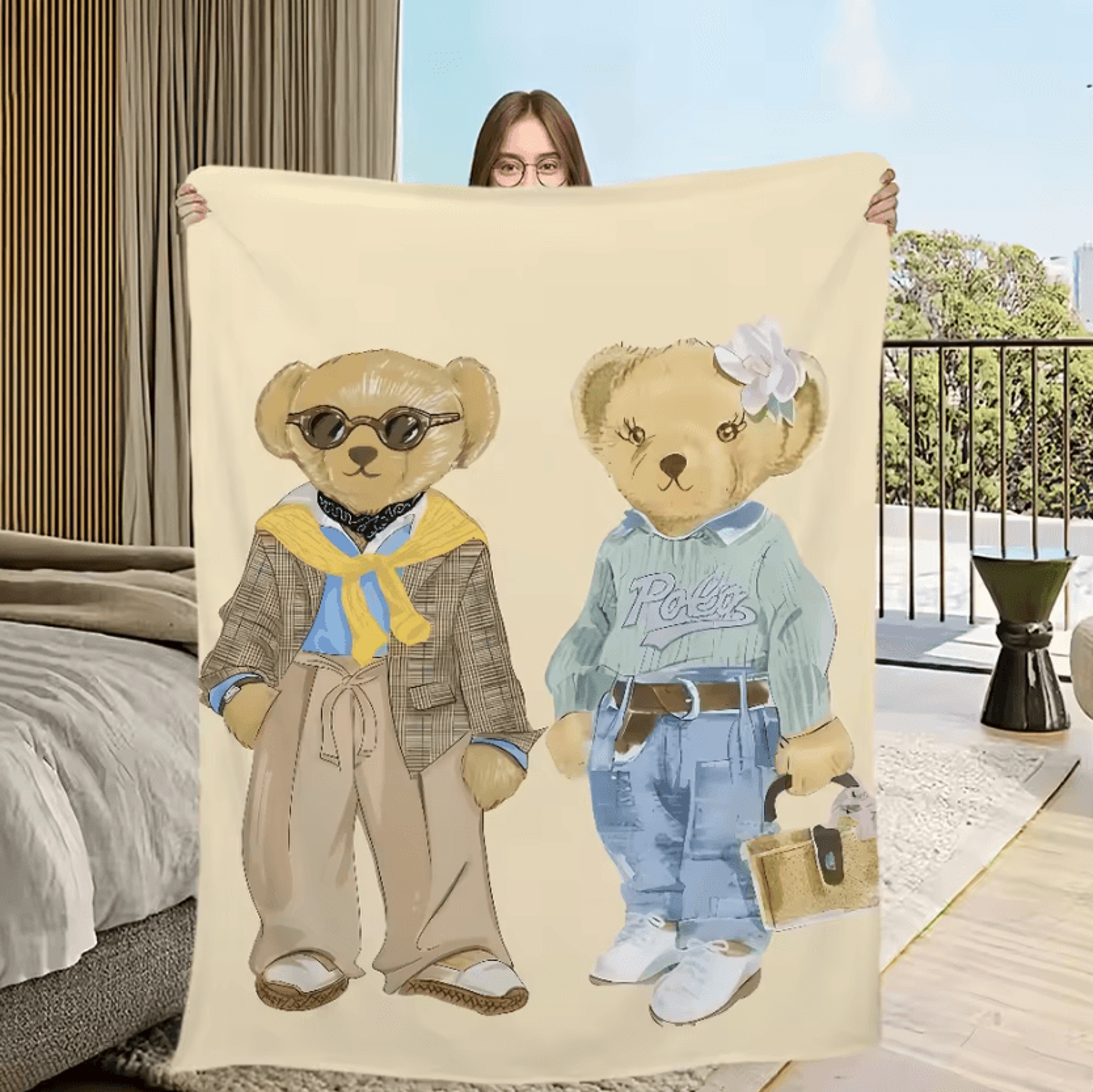 cute bear soft plush flannel throw blanket