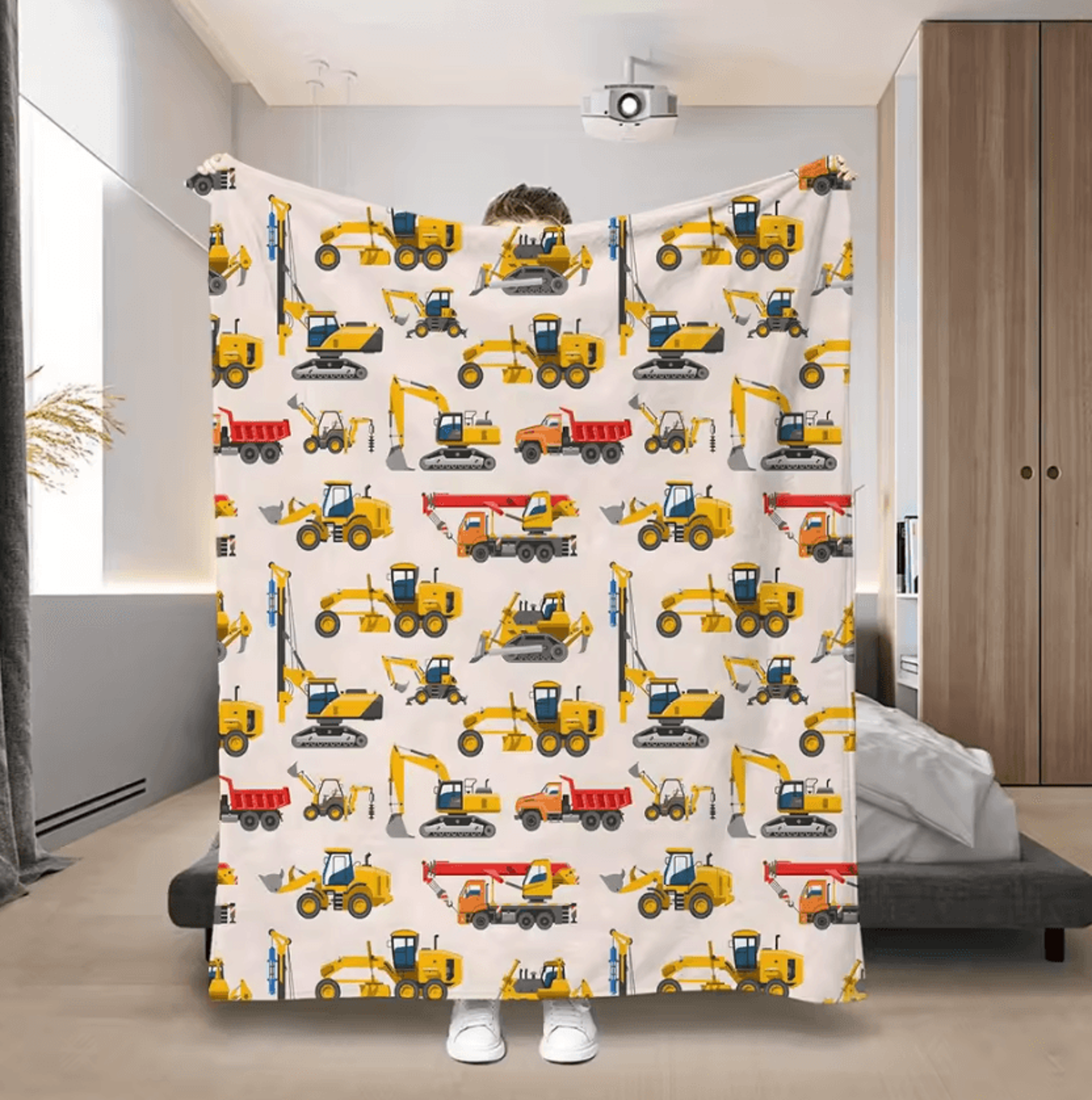 excavator construction flannel throw blanket