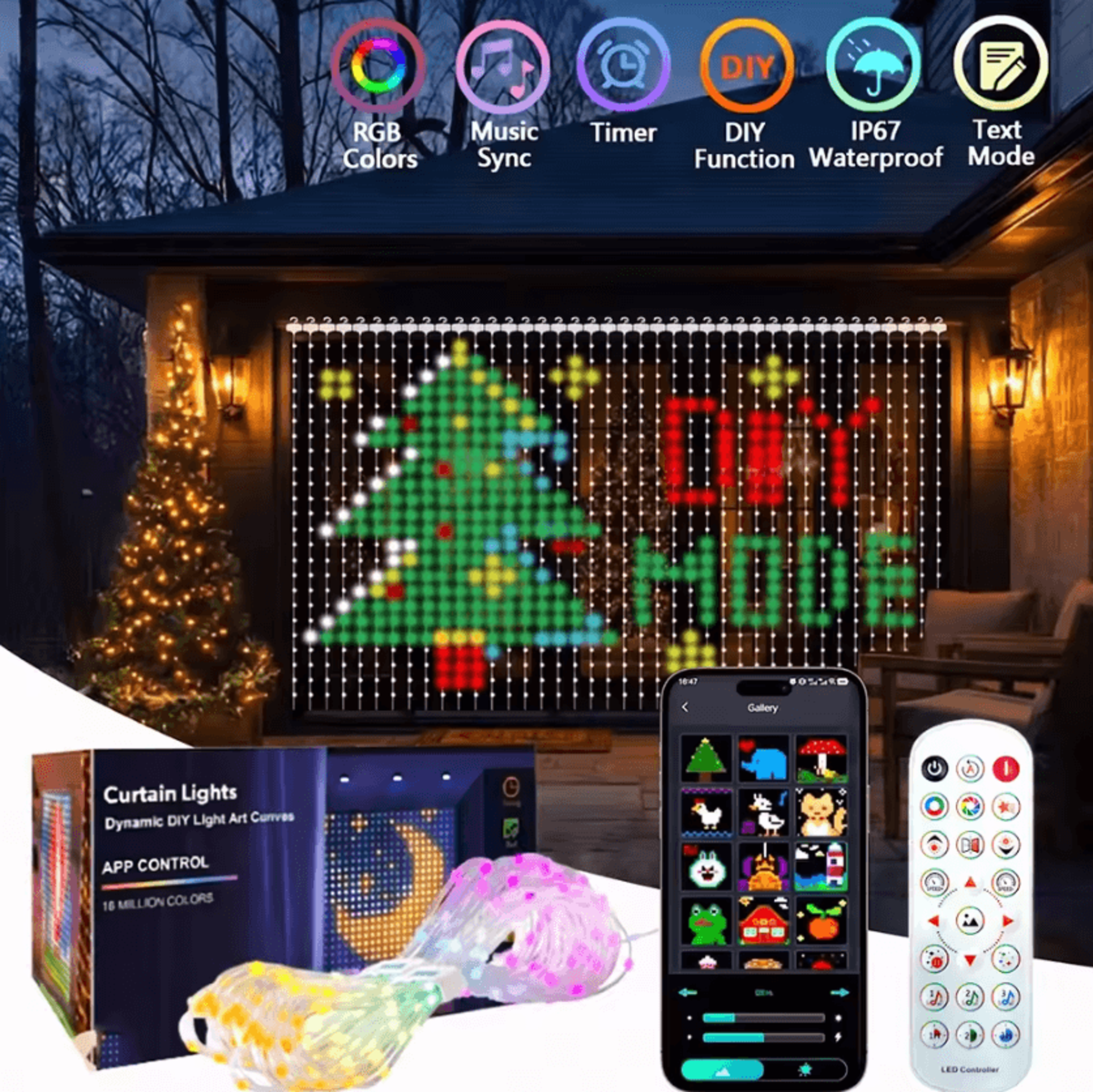 smart color changing music sync curtain lights