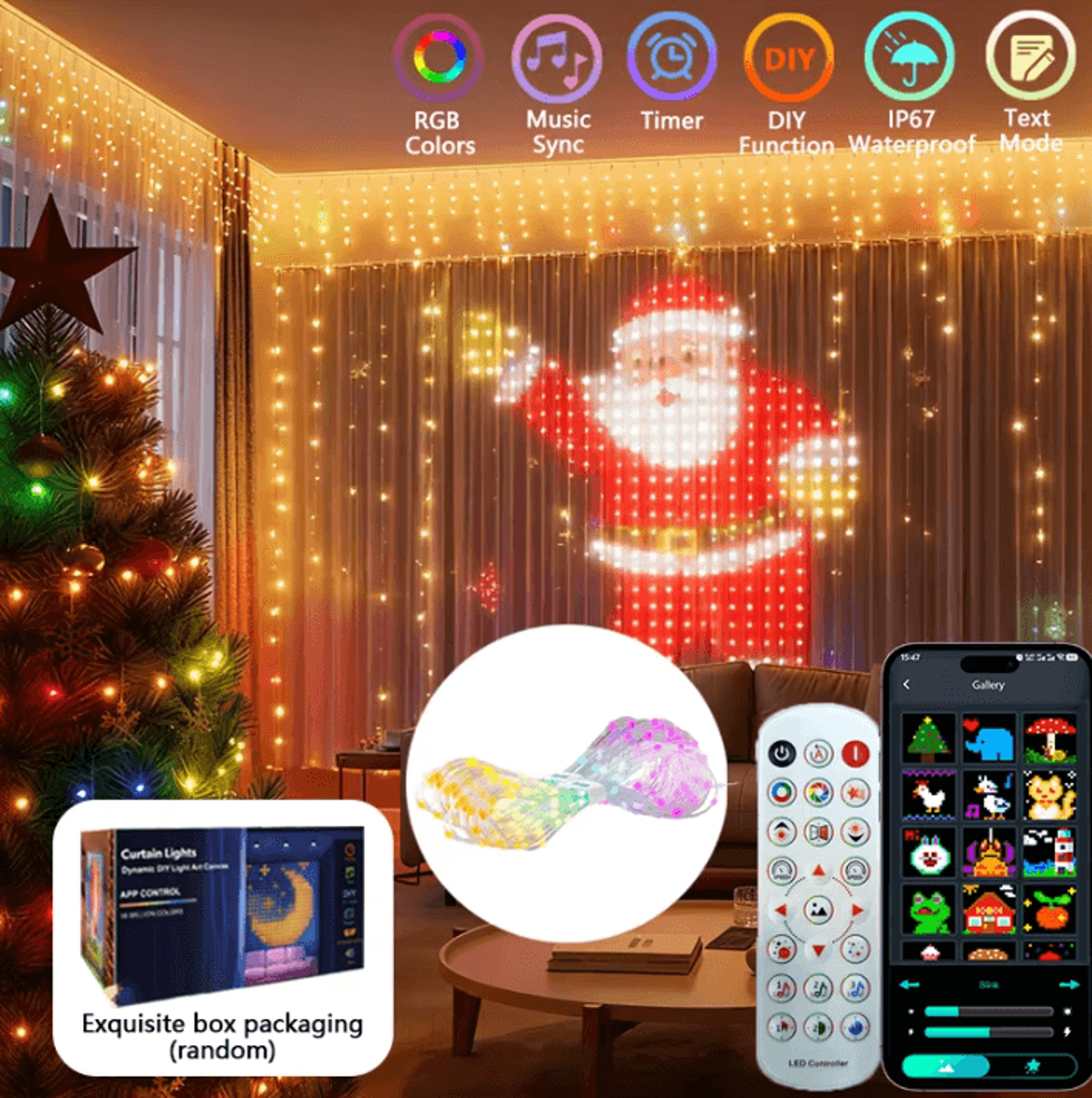smart rgb music sync curtain lights