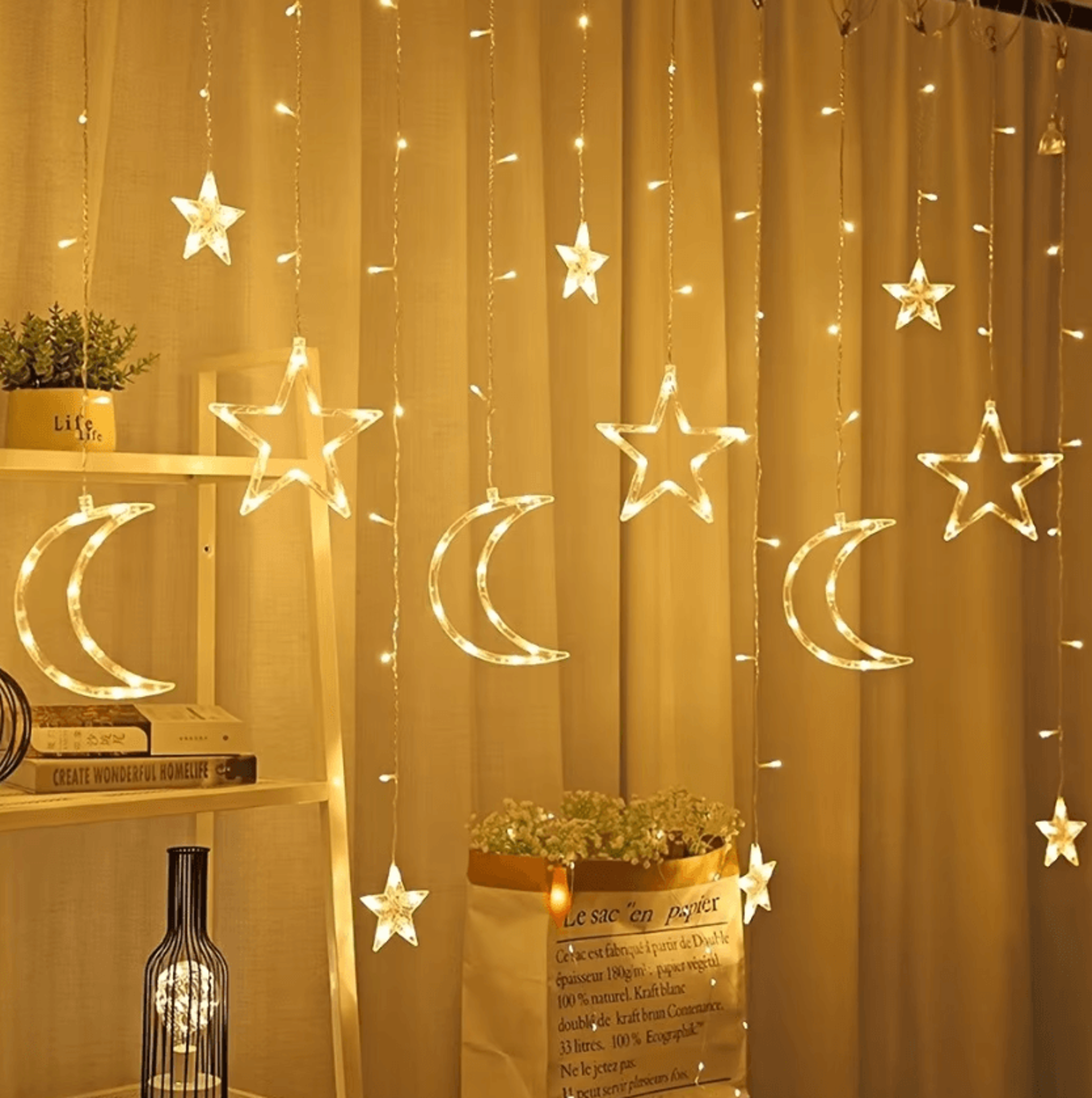 star and moon battery powered curtain lights