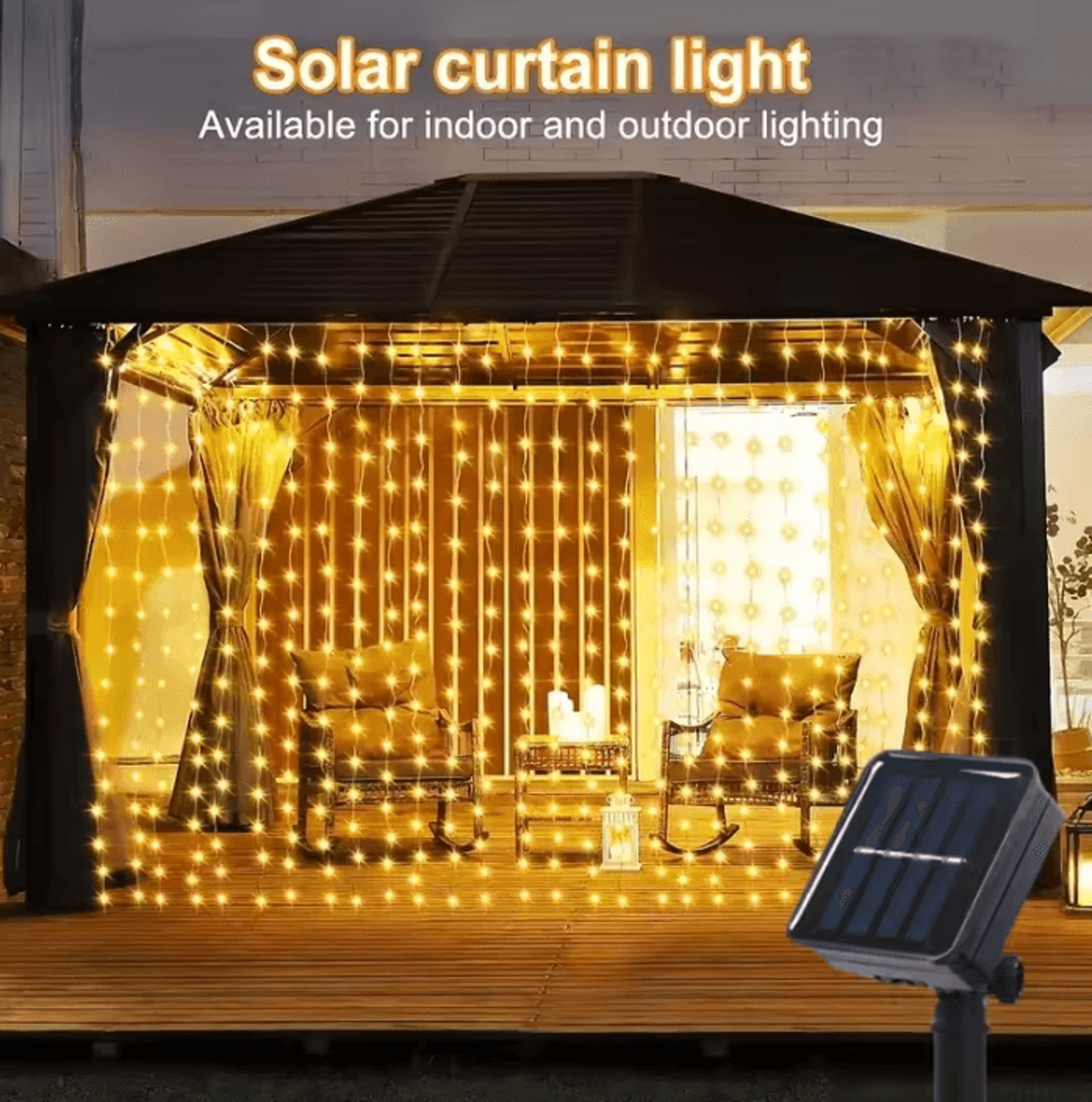 solar 8 mode outdoor curtain string lights