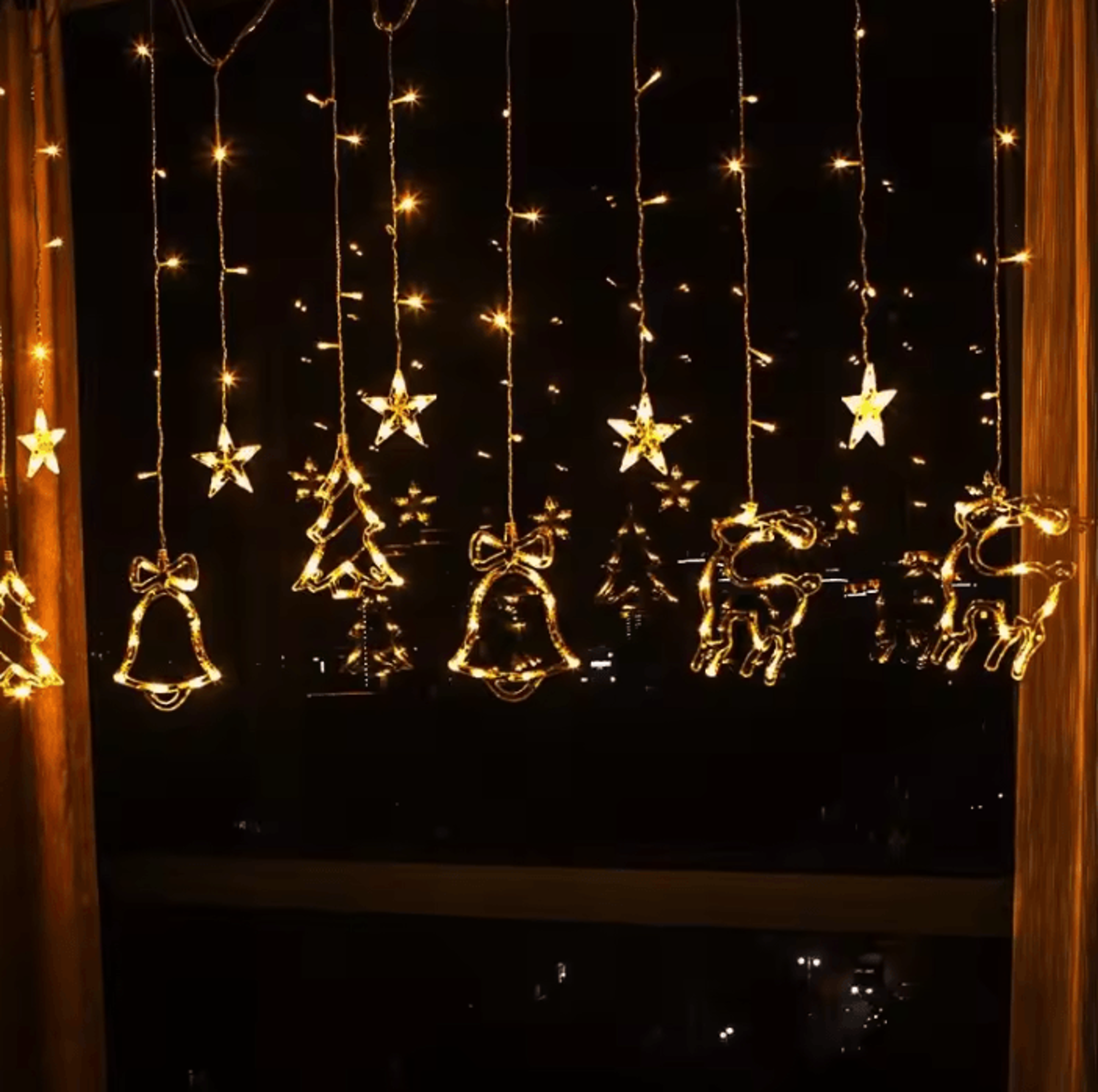 moon and star christmas curtain lights