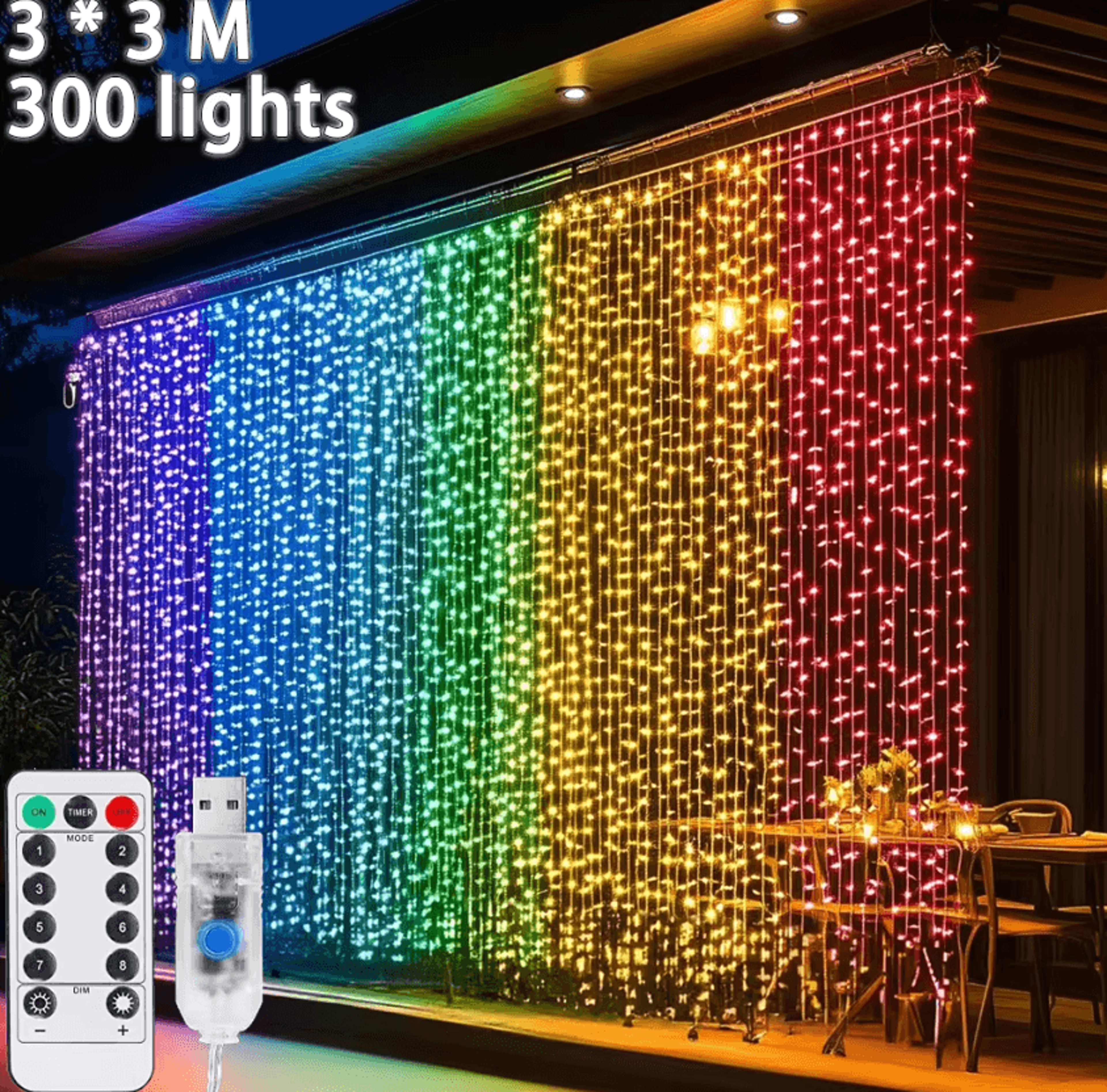 3x3 usb cascading fairy curtain lights