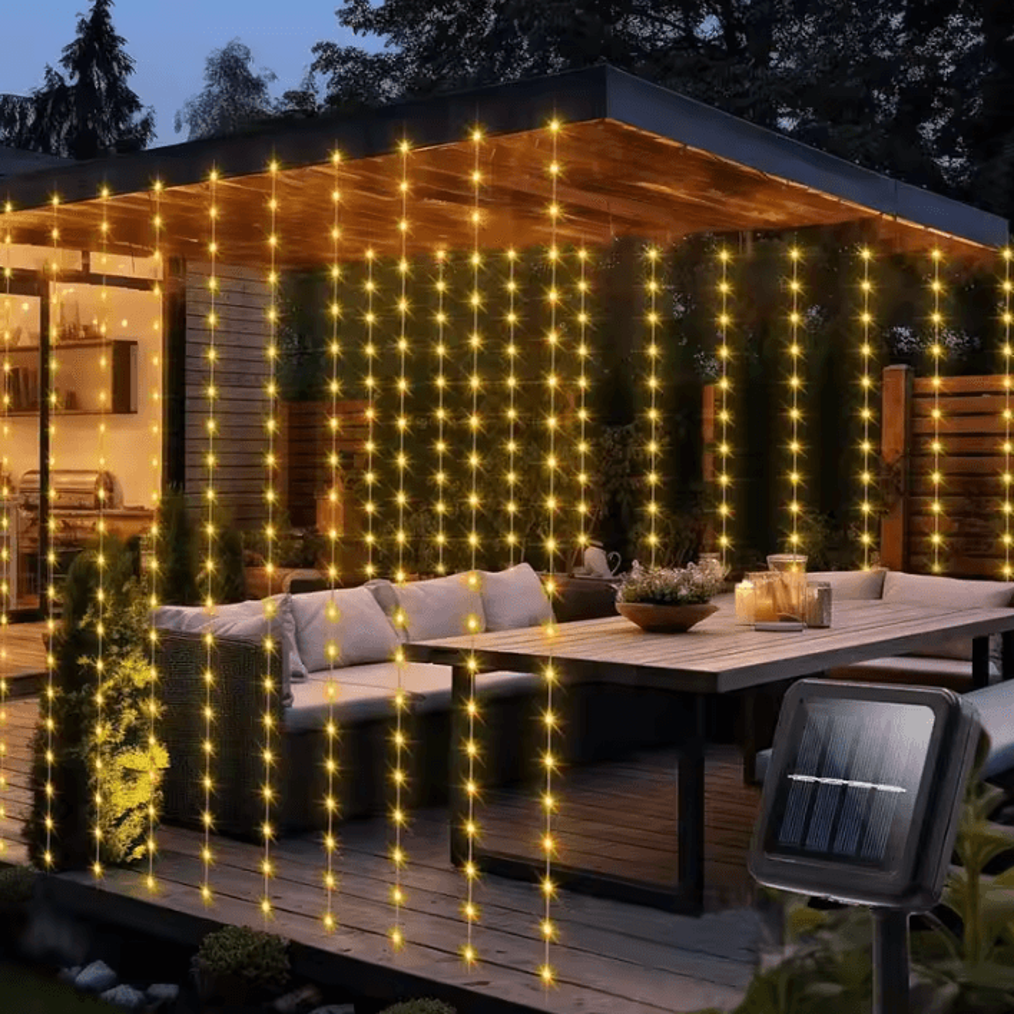 300 led solar curtain garland lights