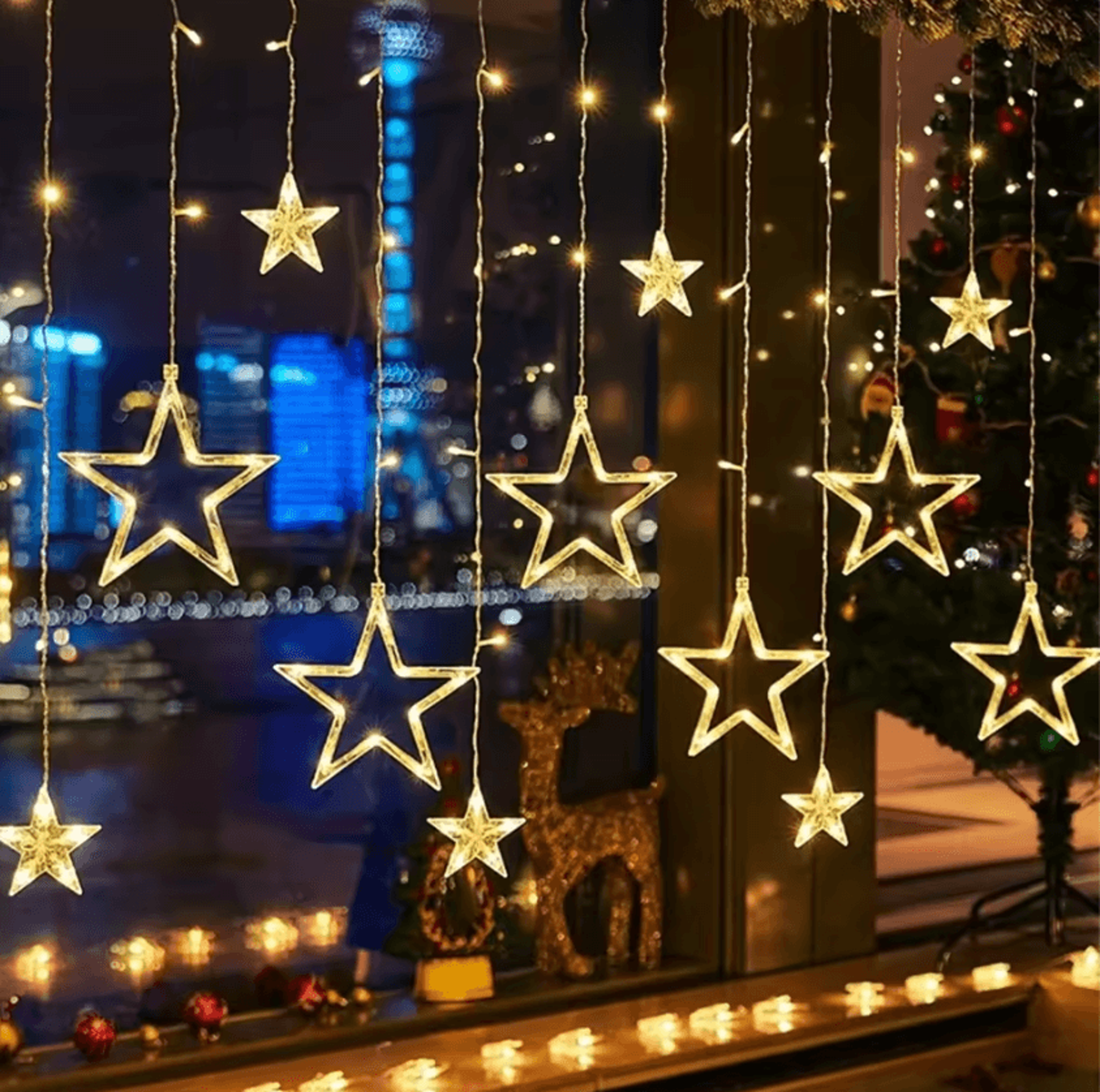 pentagram star led curtain fairy lights with remote control