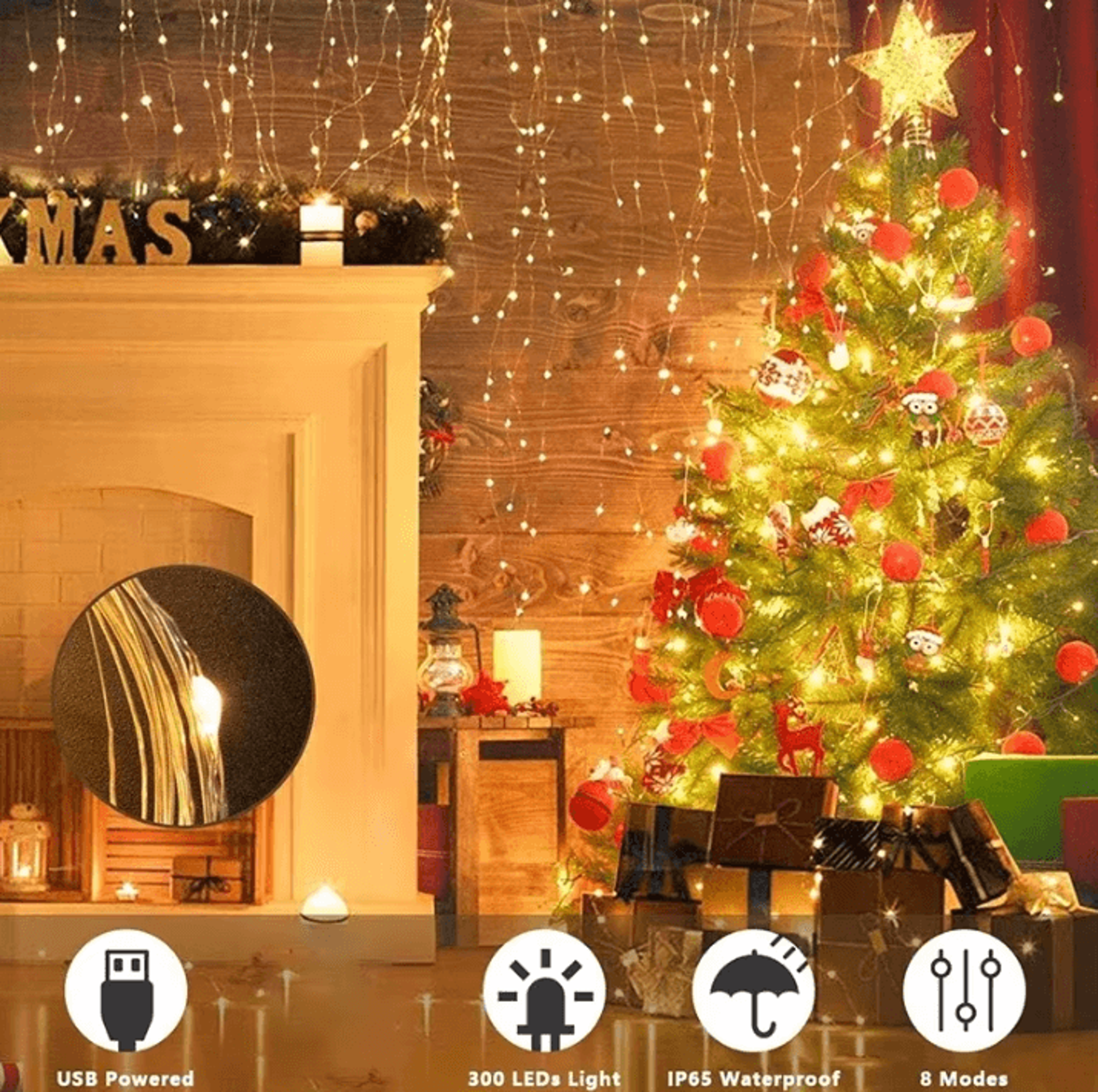 3m usb led curtain fairy light with 8 lighting modes