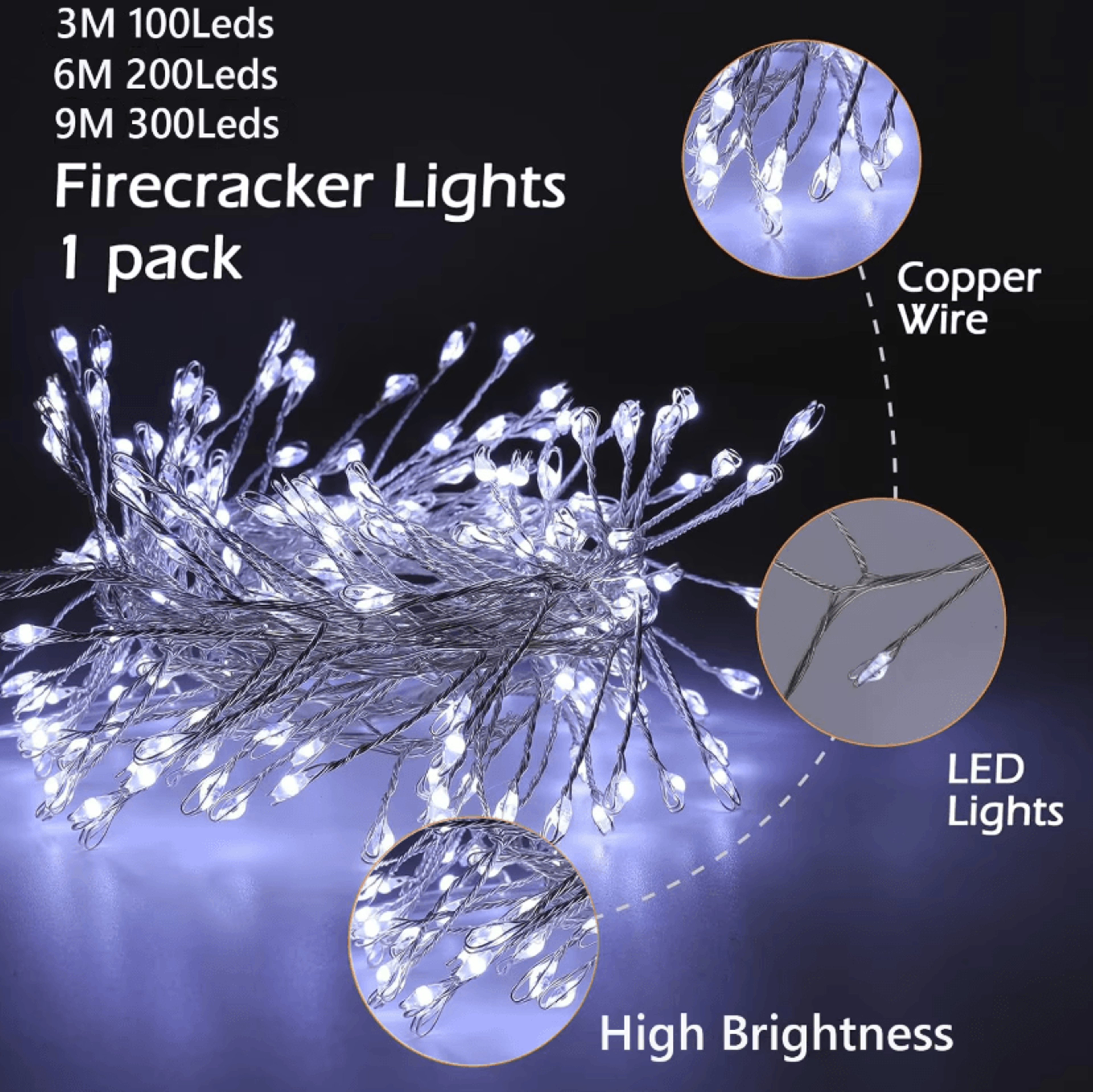 3m 6m 9m usb led firecracker fairy string lights with remote