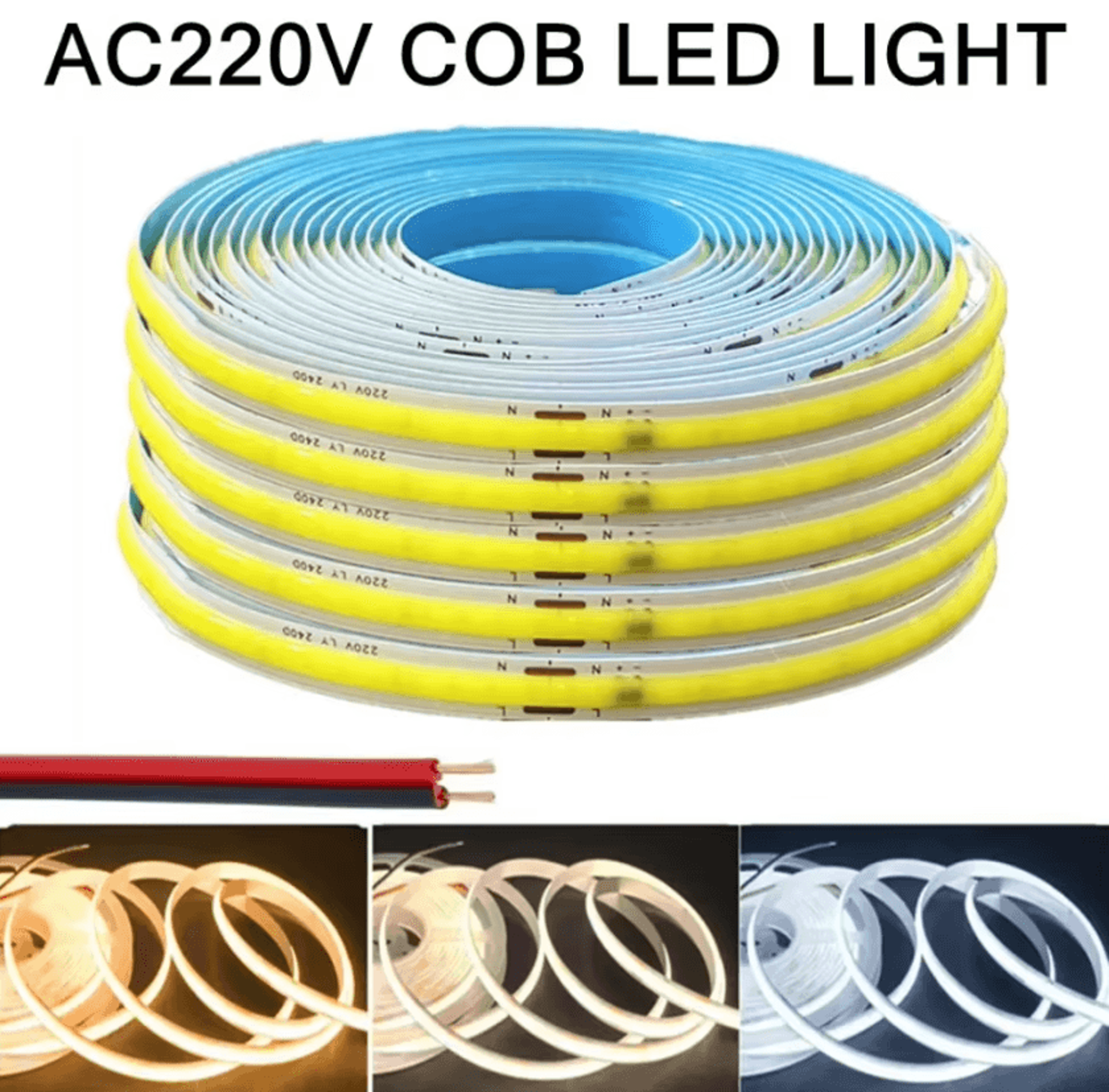 1m 5m 220v cob led strip light high bright warm whites