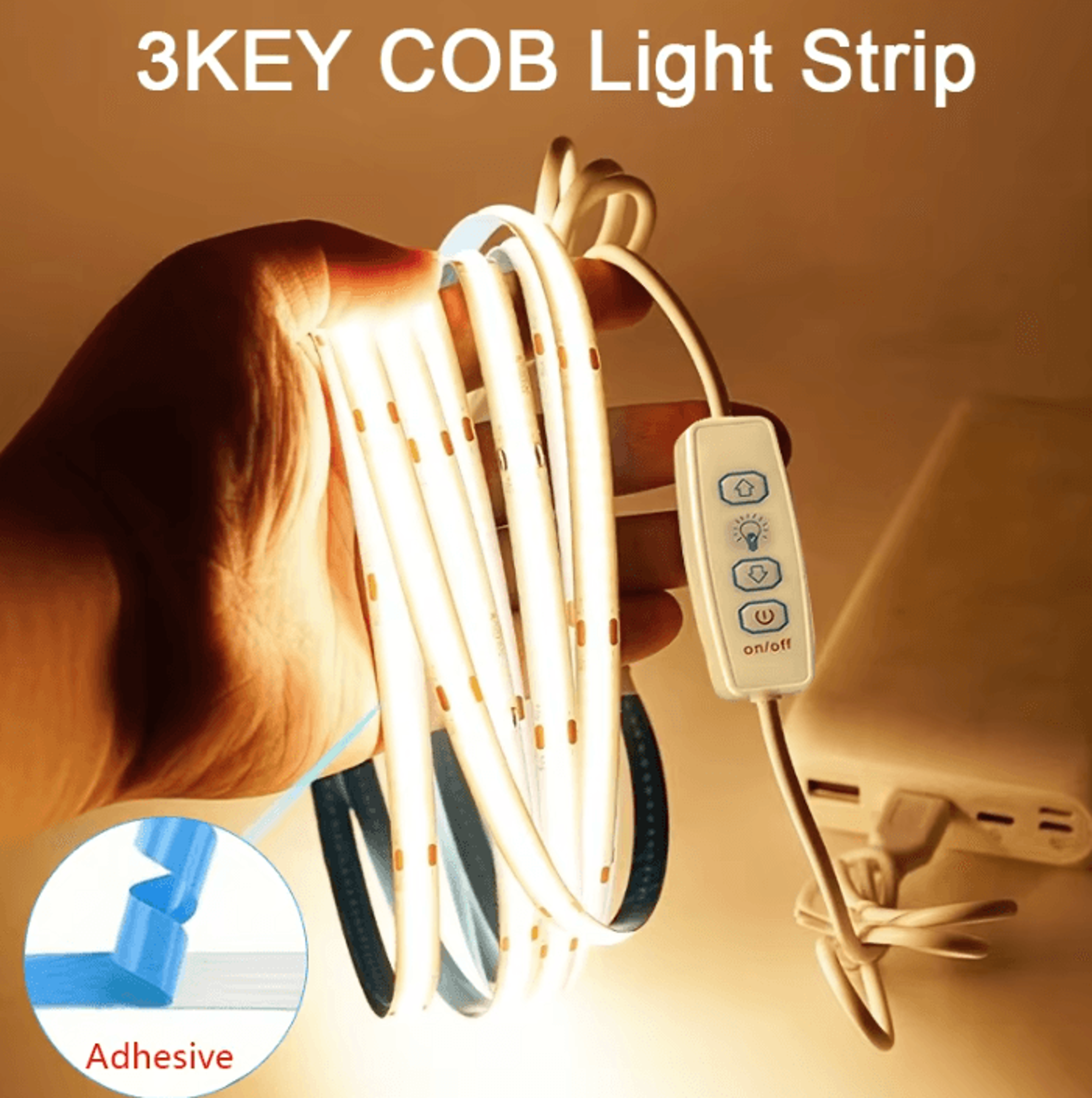 5v usb cob led strip lights with 3 key dimmer