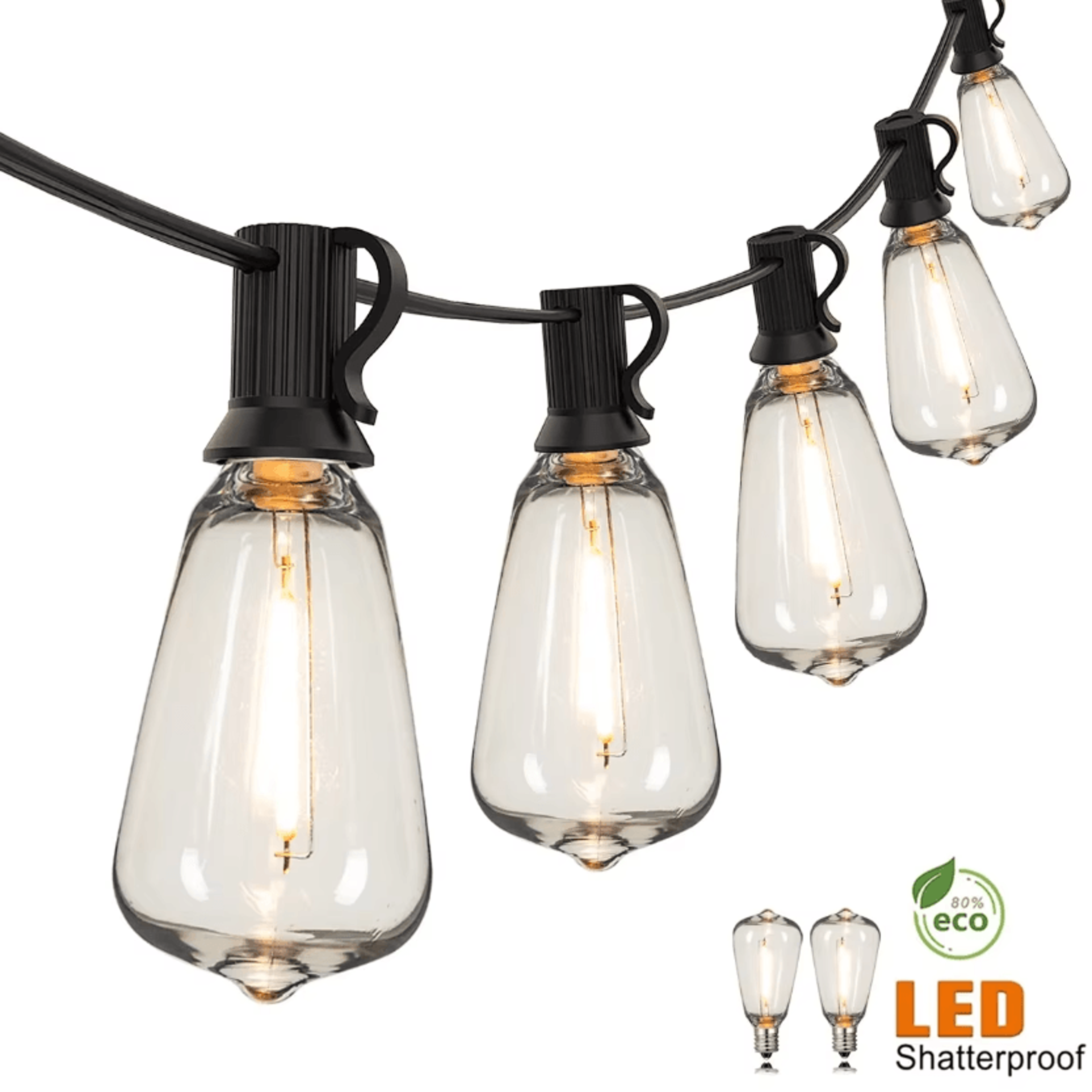 st38 outdoor led string lights with shatterproof dimmable bulbs
