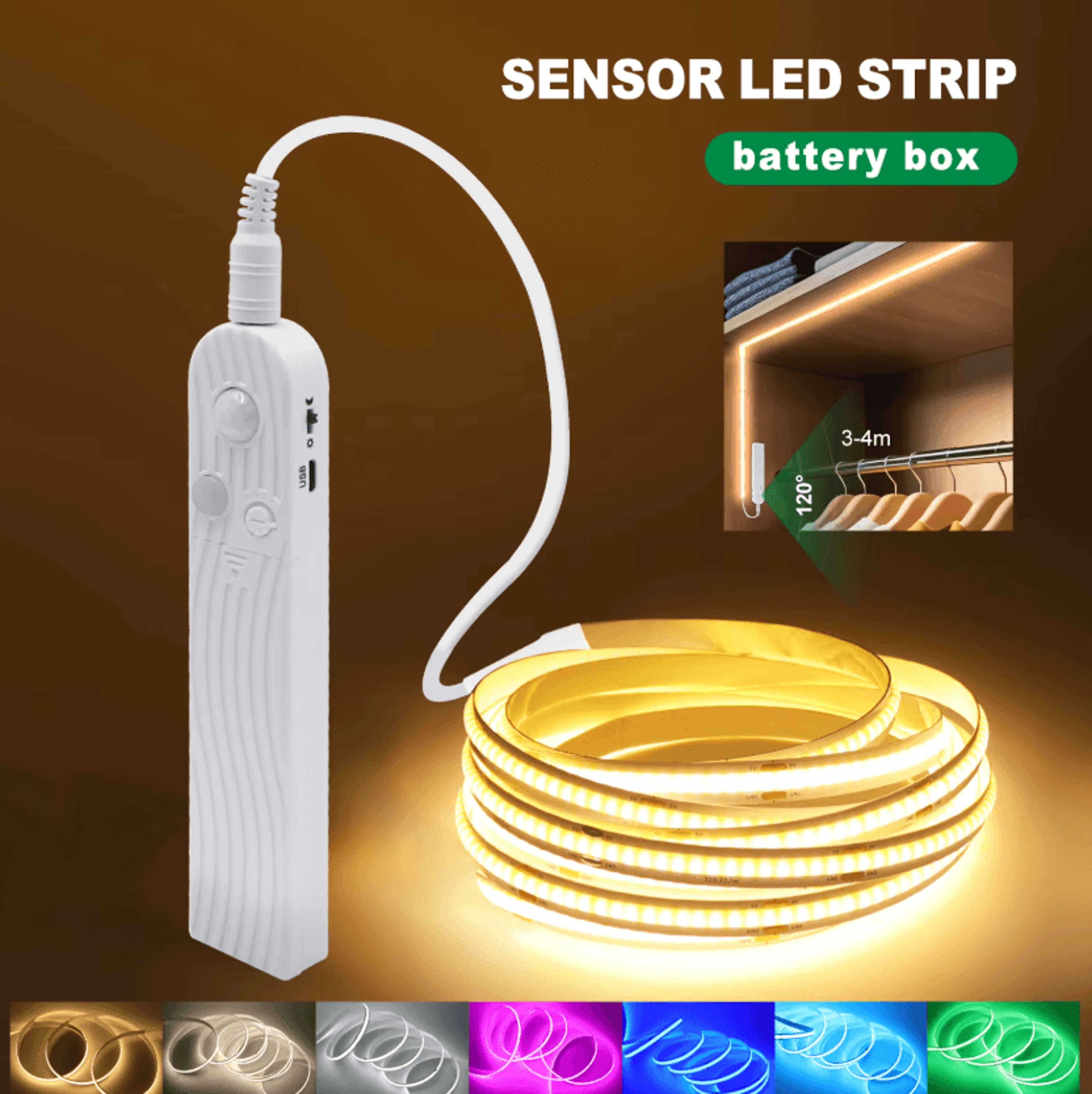 8mm cob led motion sensor strip light 320 leds per meter
