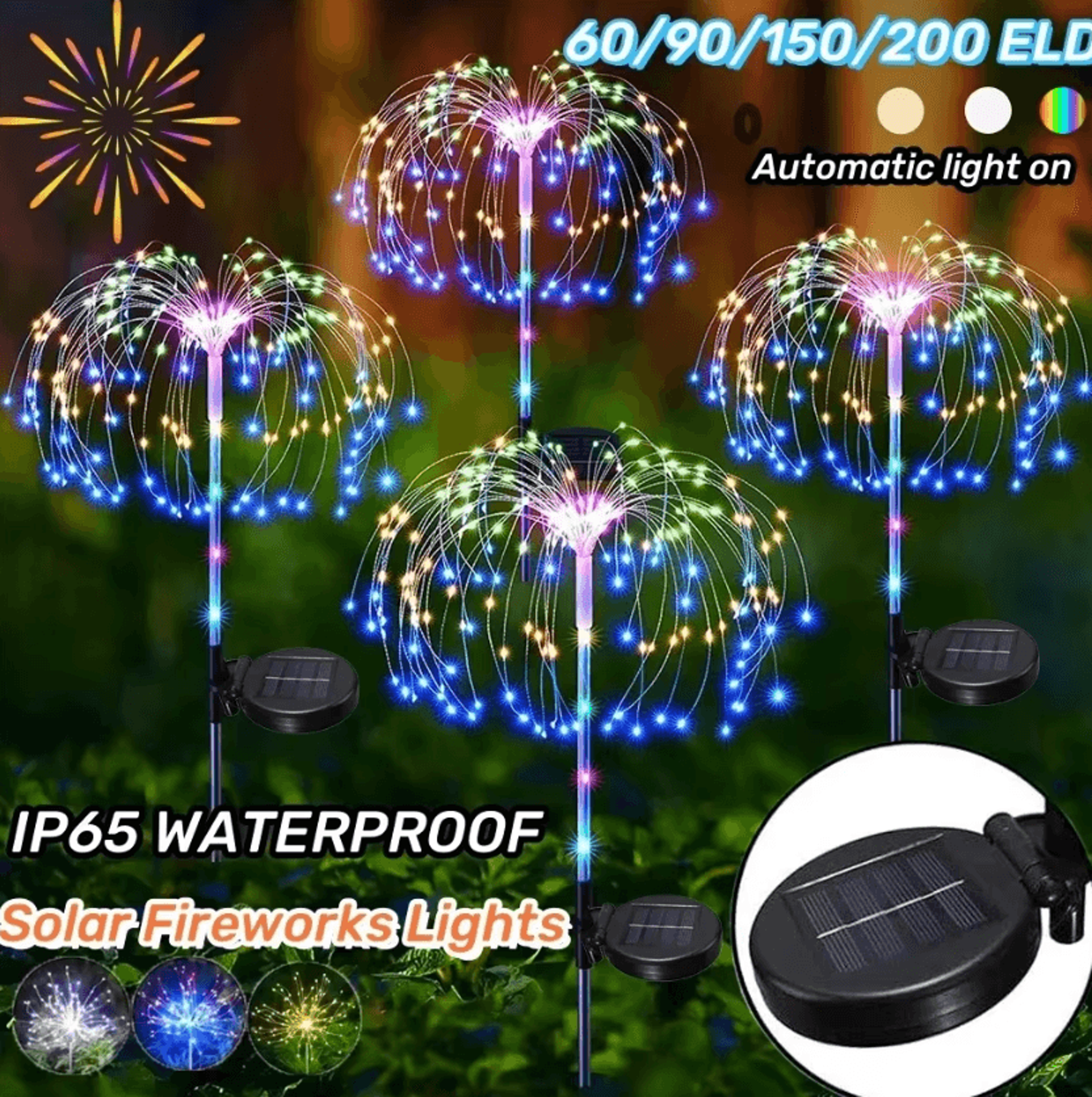 90 led solar starburst flower garden lights with 8 modes