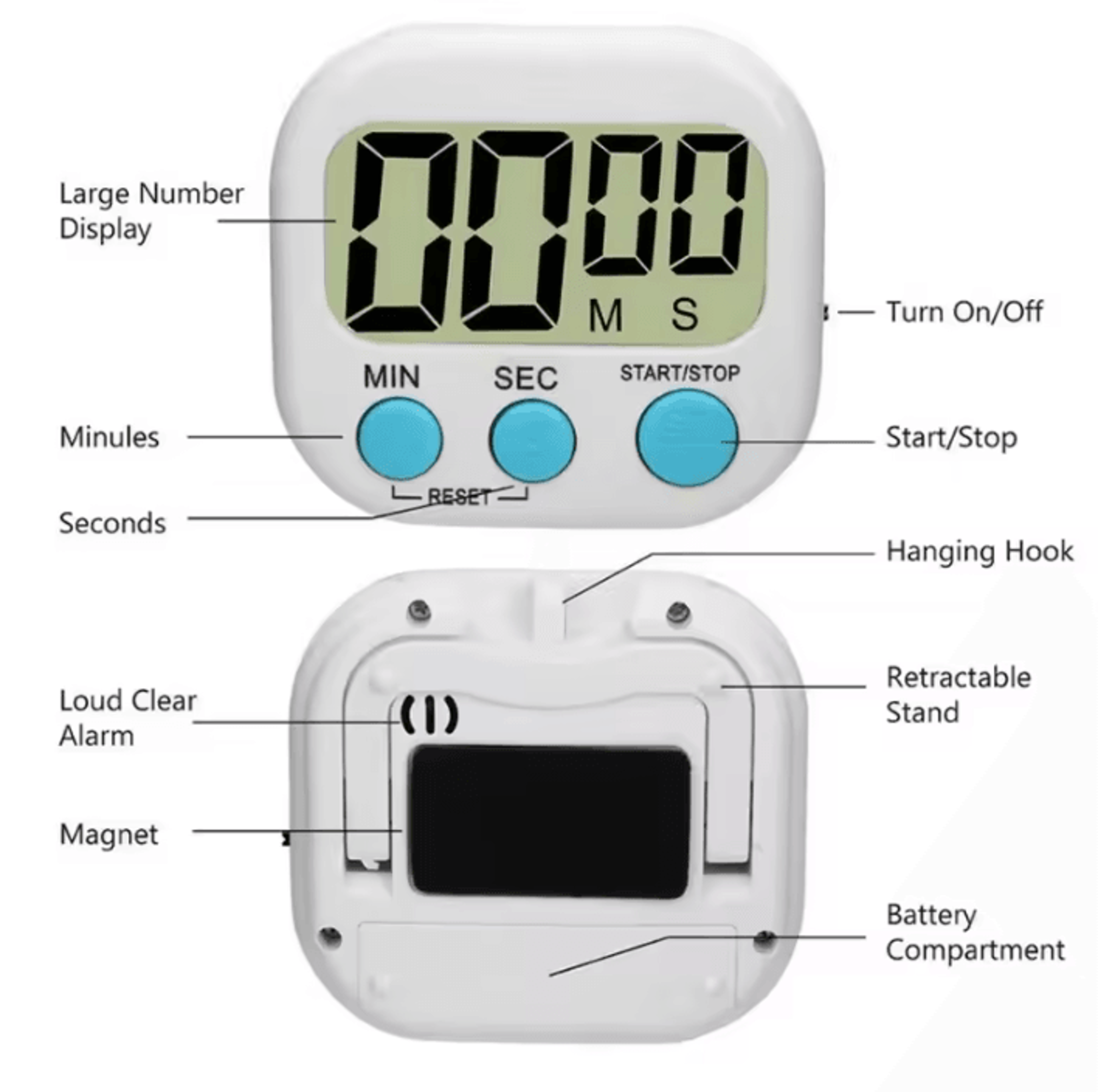 99 minute digital kitchen timer with magnetic back and stand