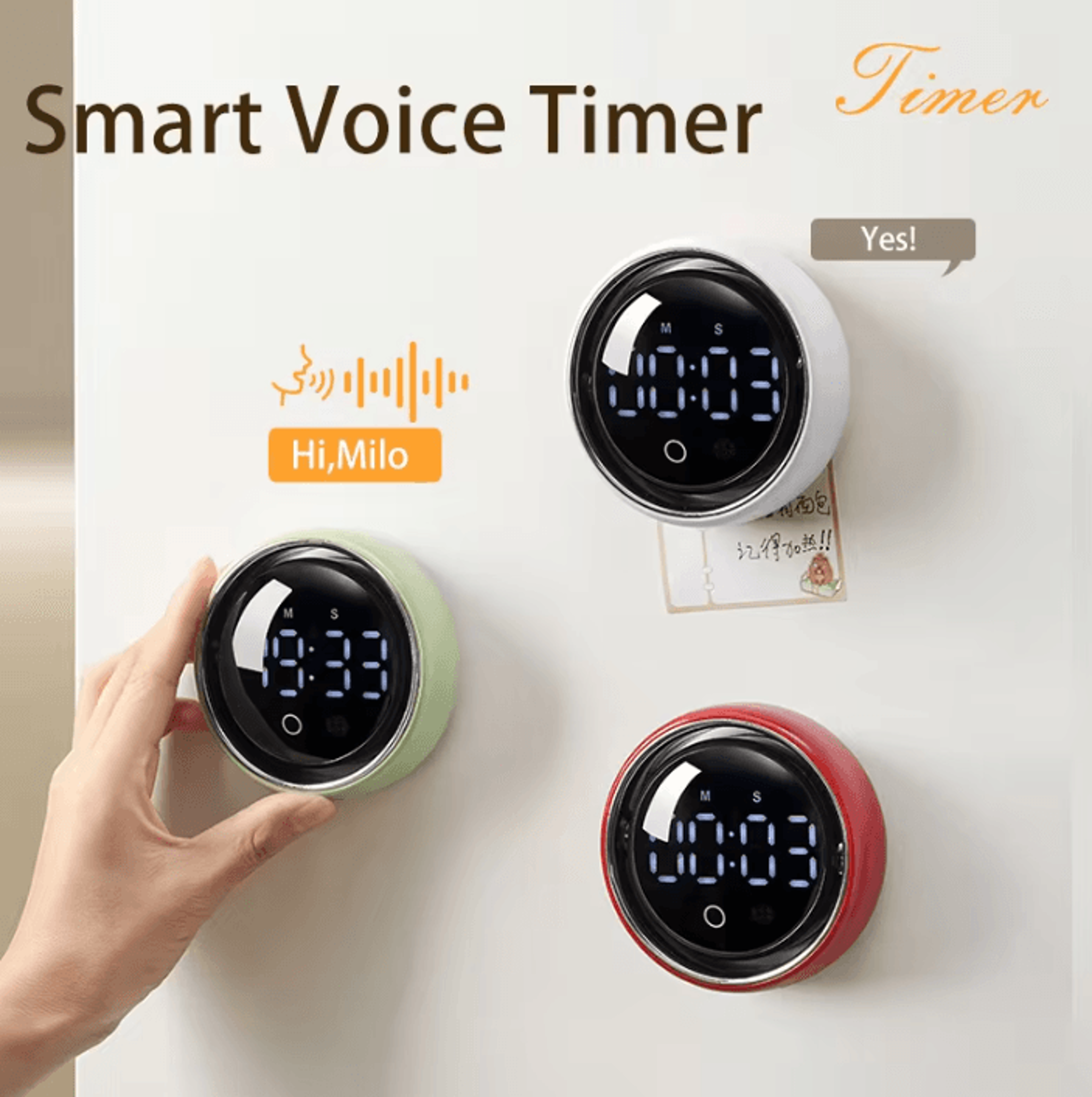 smart voice magnetic kitchen timer with english reminder