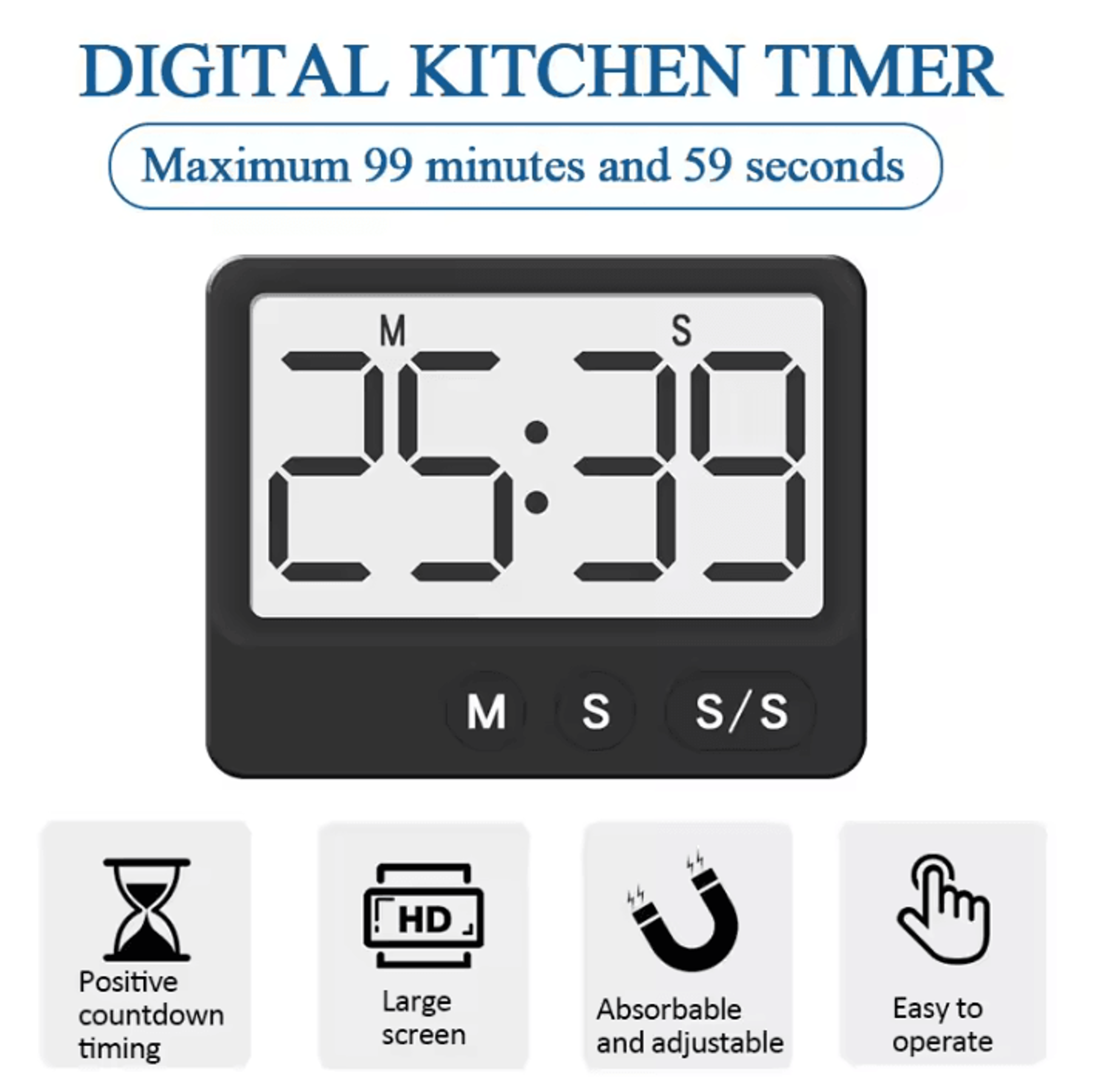 magnetic digital kitchen timer with lcd display