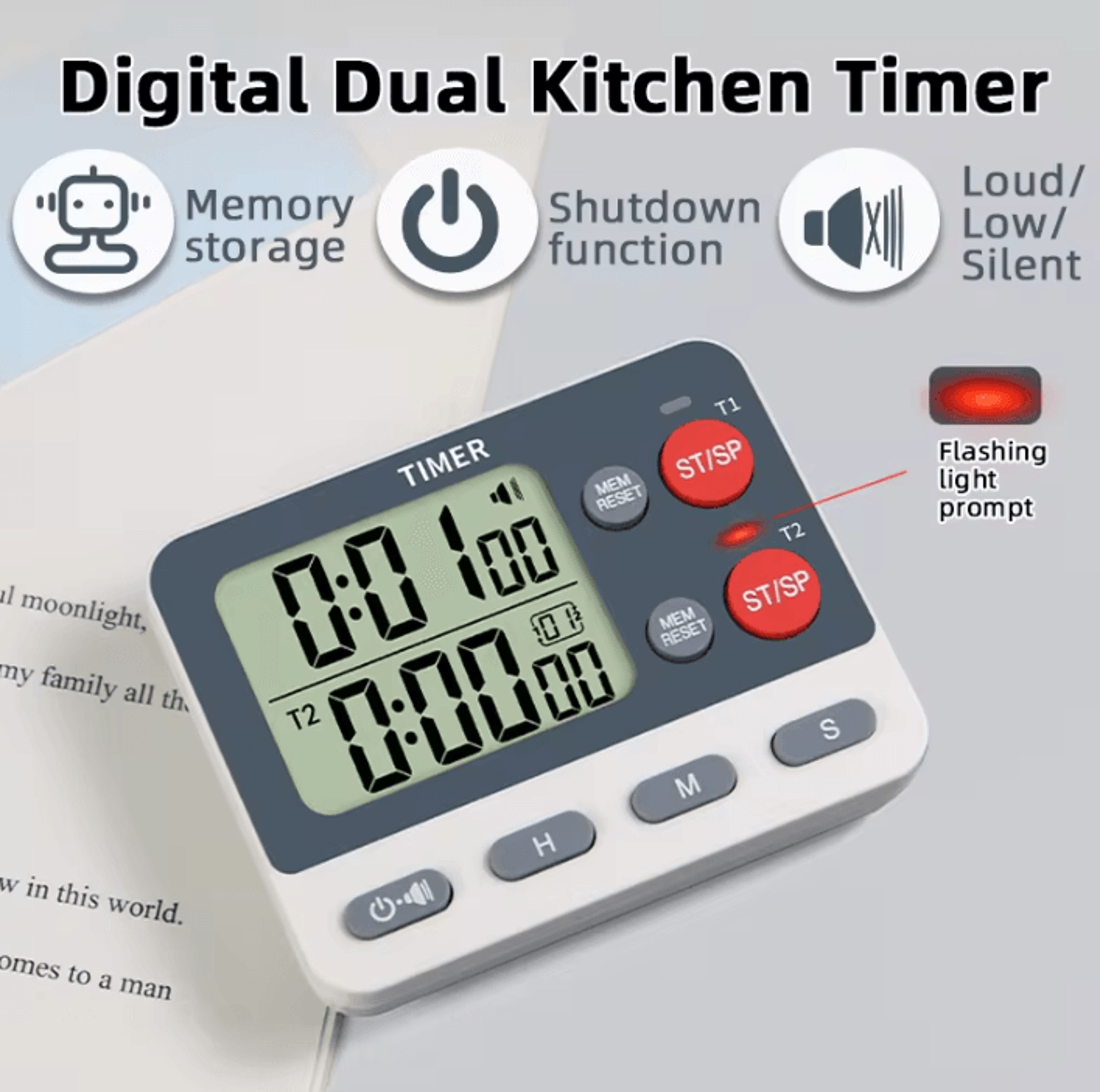 dual magnetic digital kitchen timer with memory presets