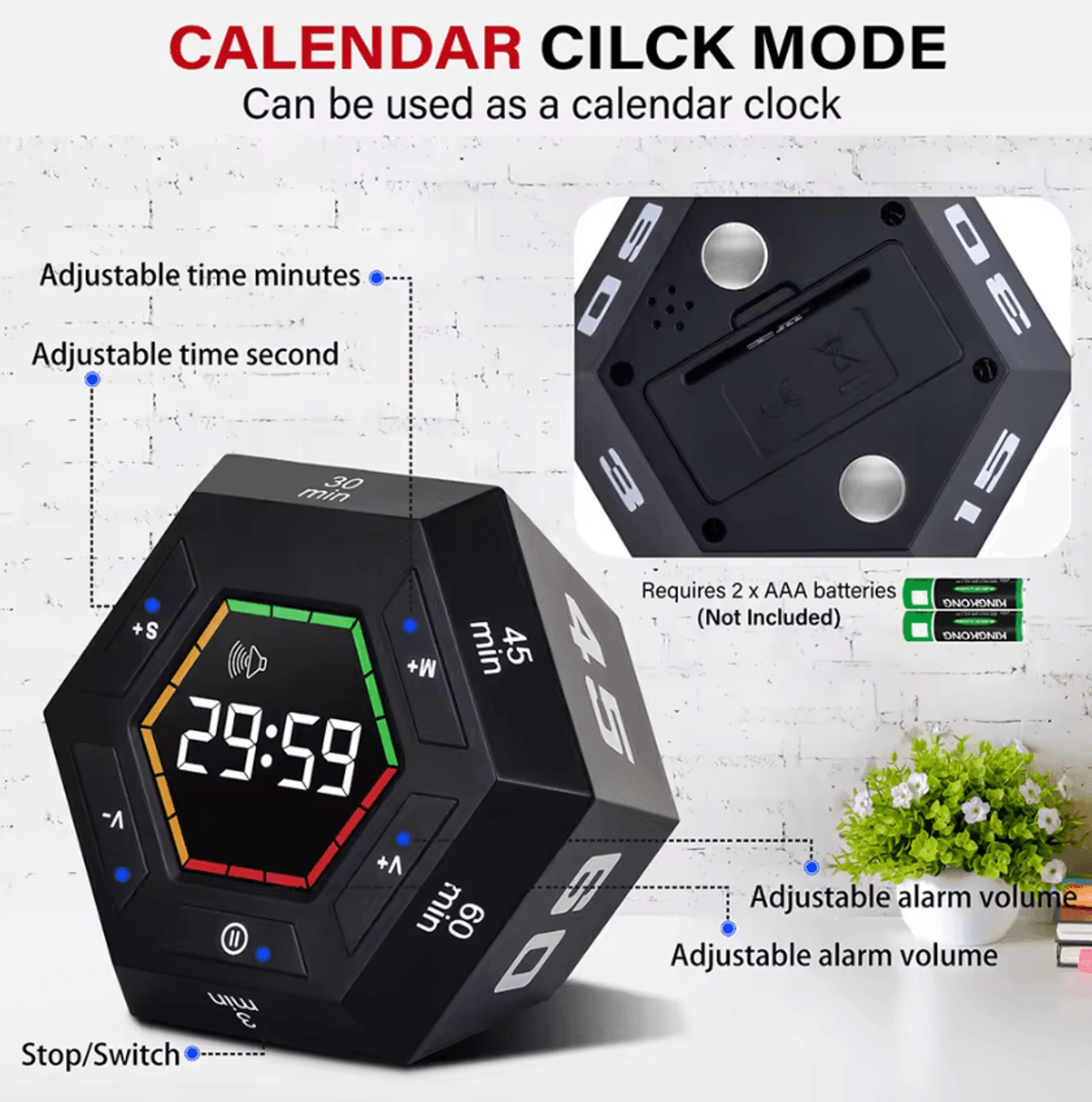 hexagonal visual flip digital cube timer
