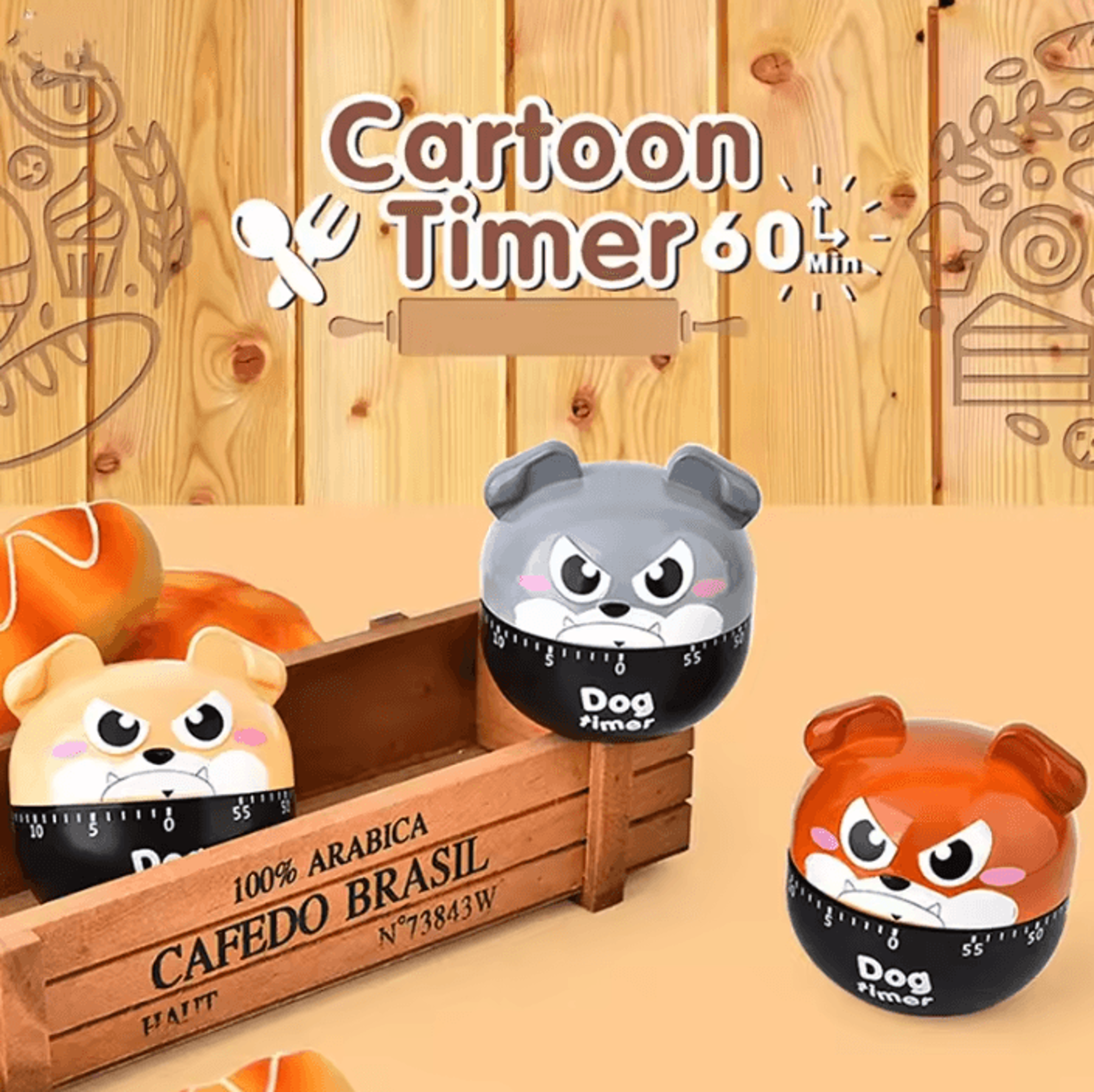 cute dog 60 minute mechanical kitchen timer