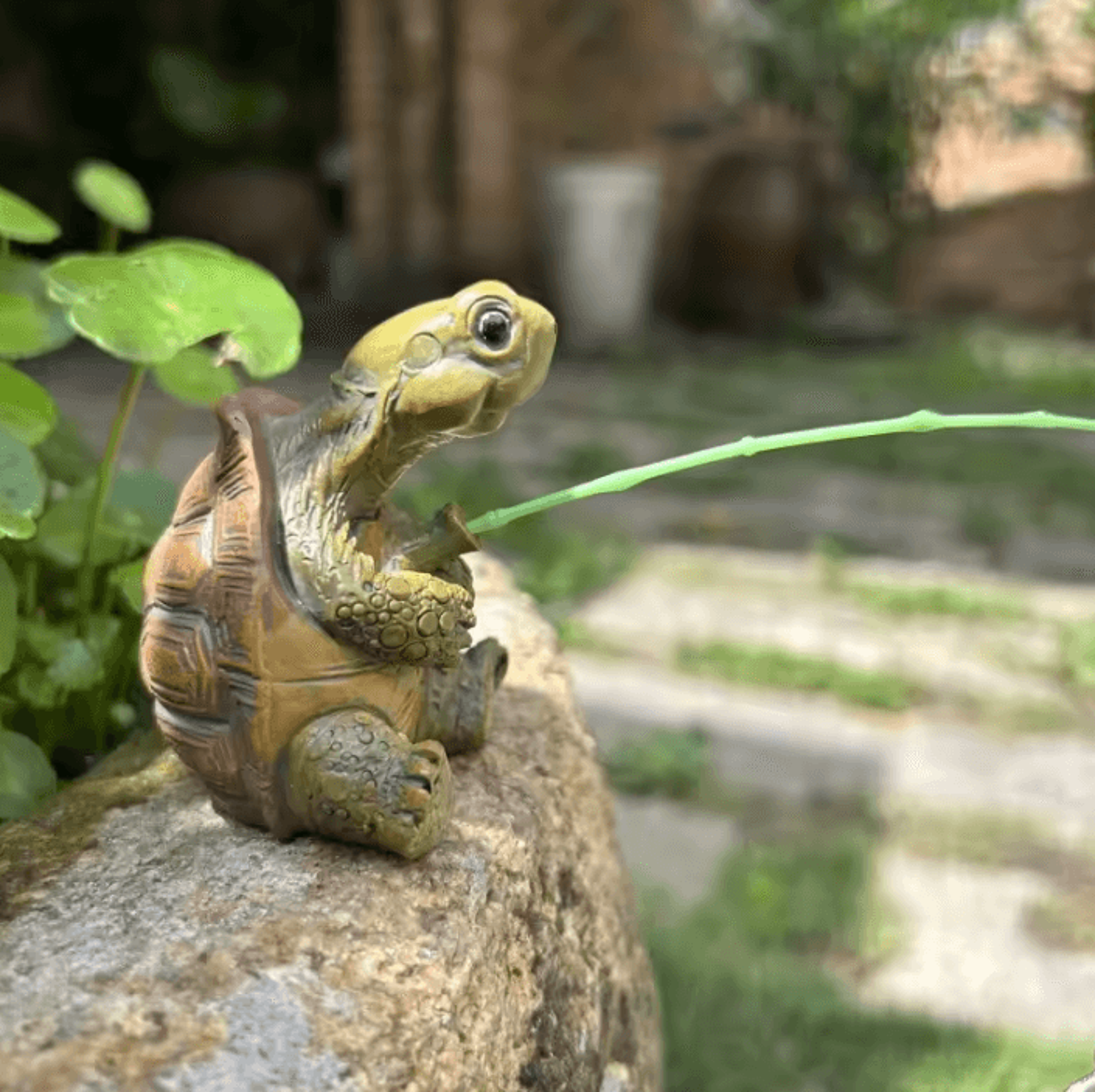 cute mini turtle fishing figurine for garden and plant decor