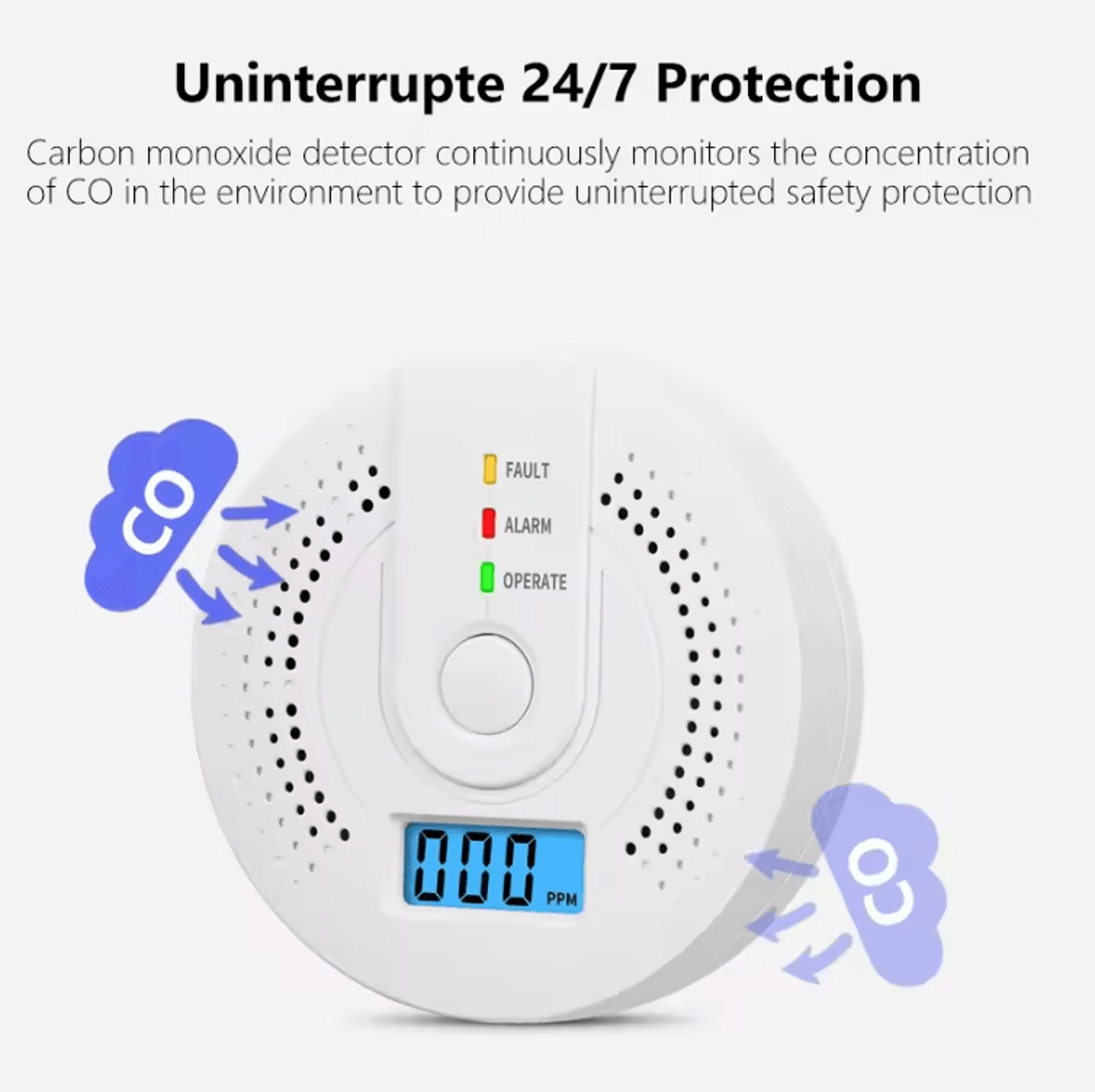 high sensitivity carbon monoxide alarm with lcd display