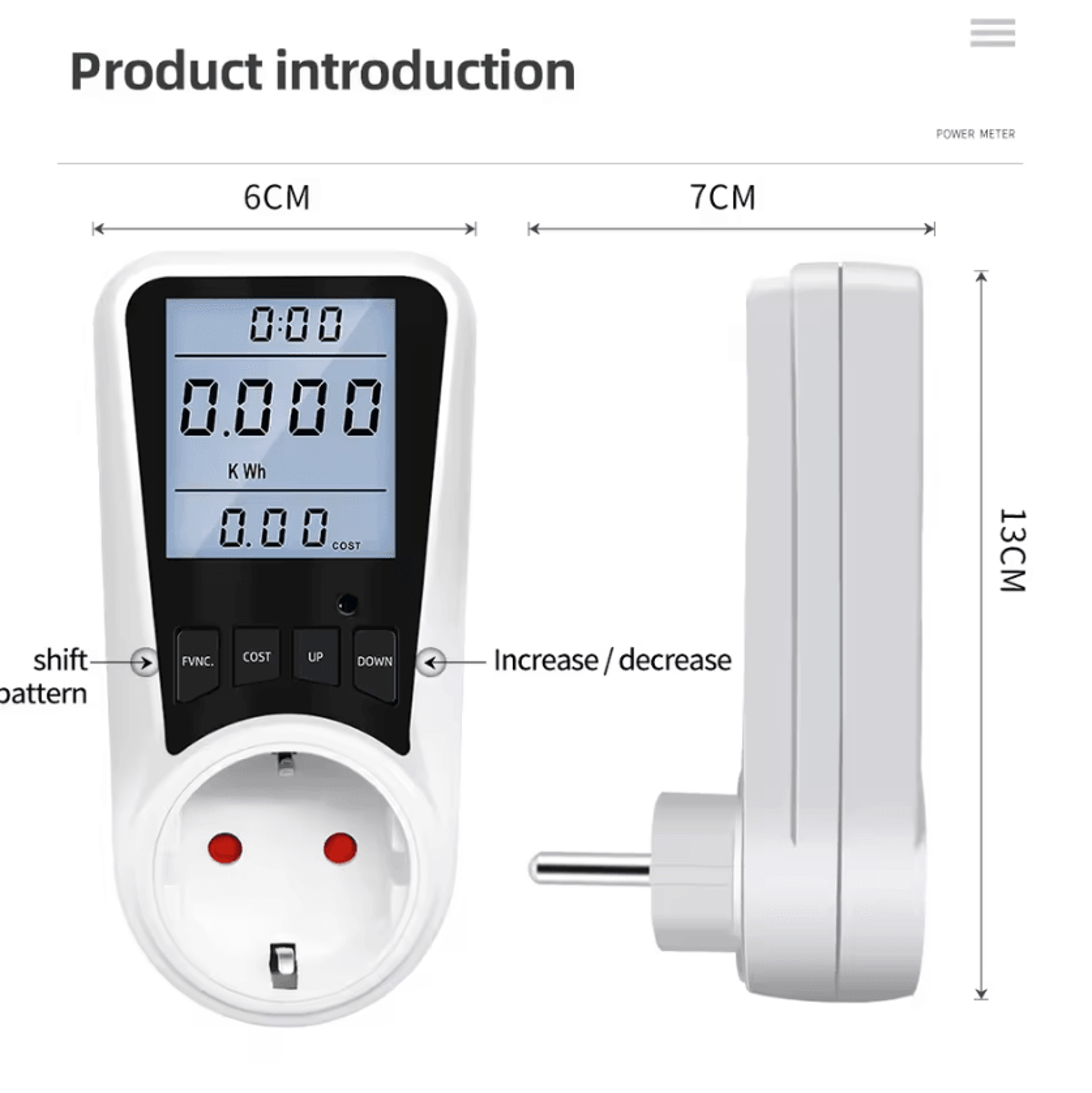 digital electricity usage monitor and ac power meter with backlit display