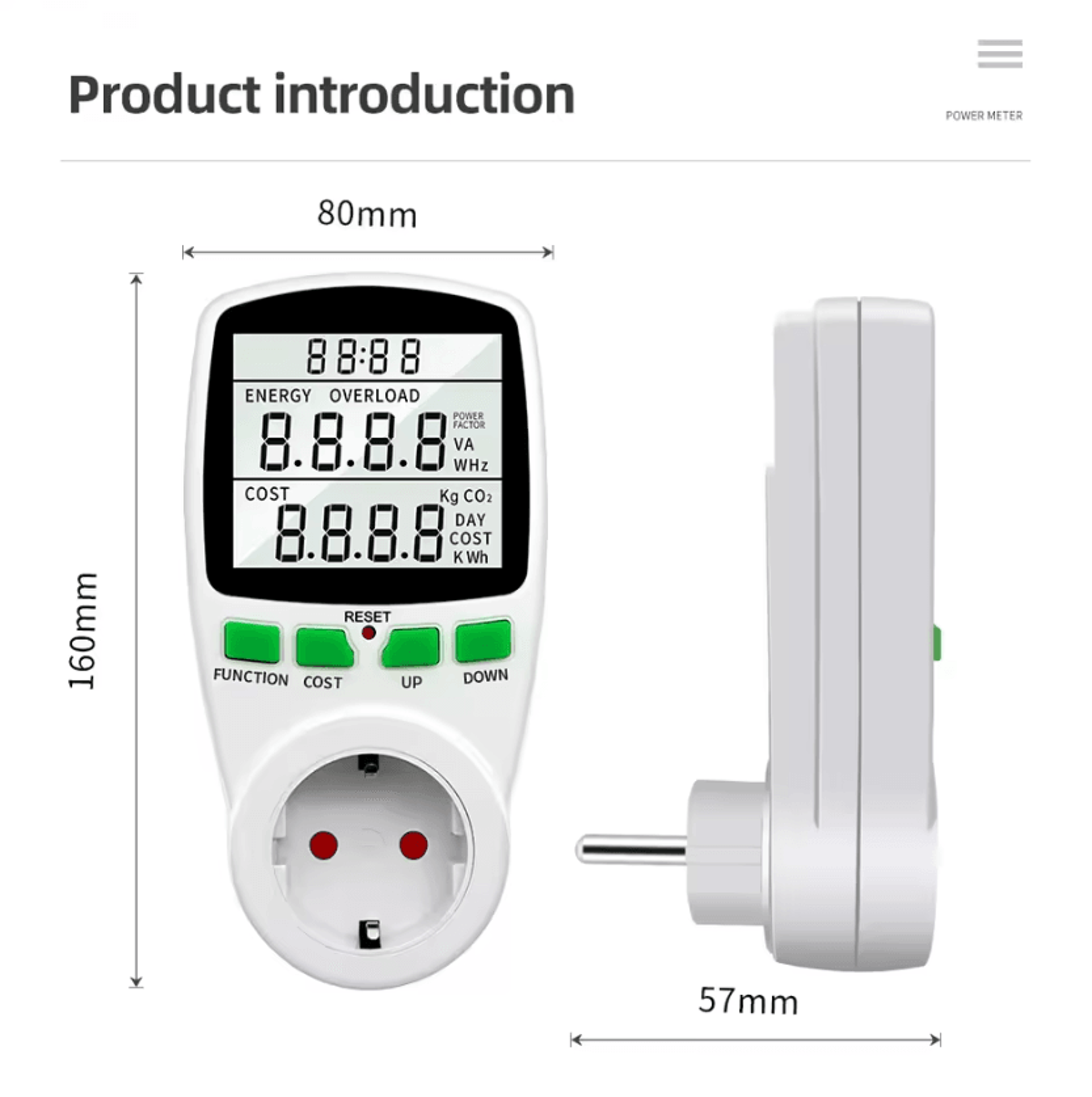 digital wattmeter lcd energy meter and power consumption monitor