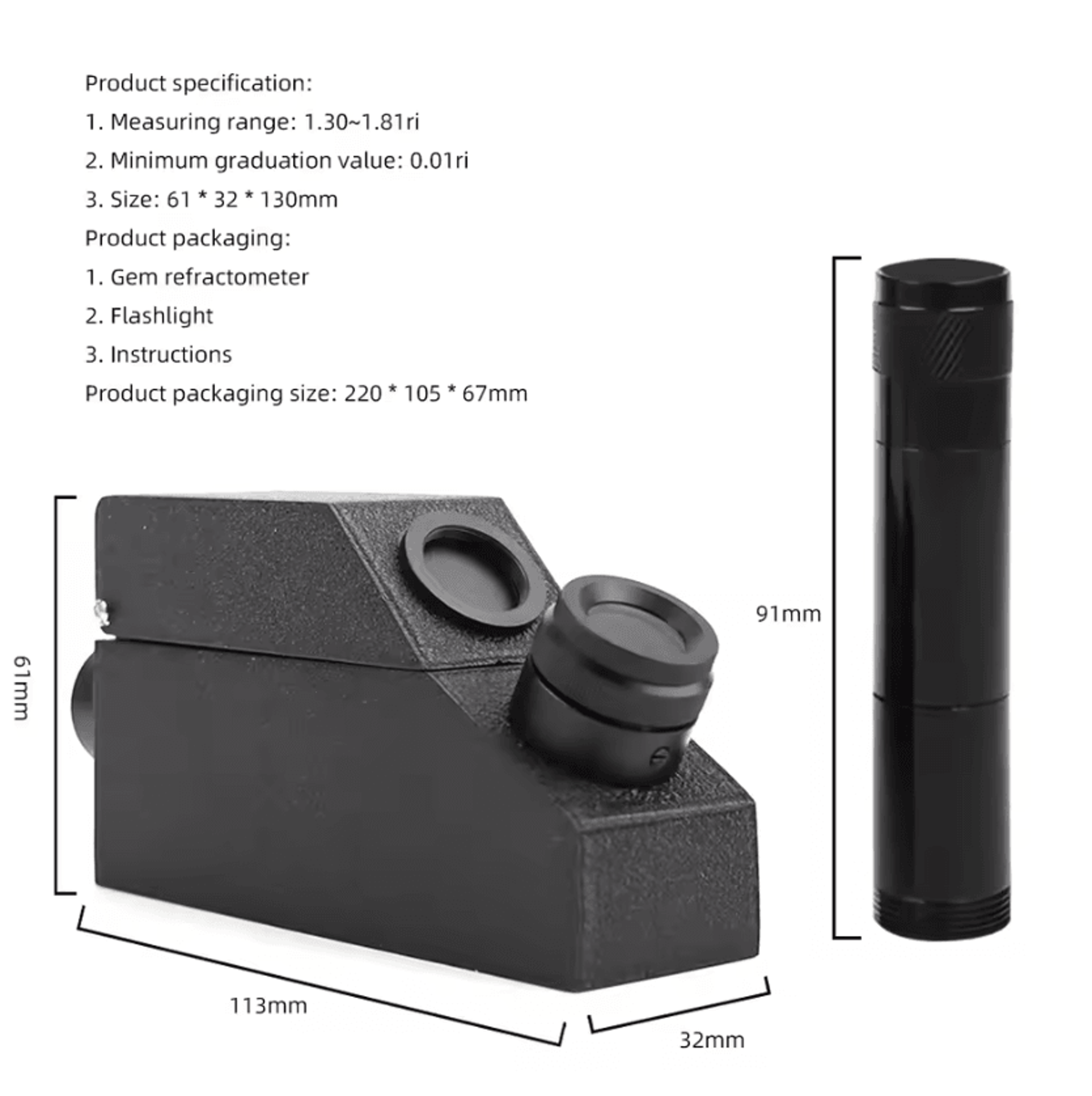 rhg professional gemstone refractometer 1.30-1.81 ri with led light