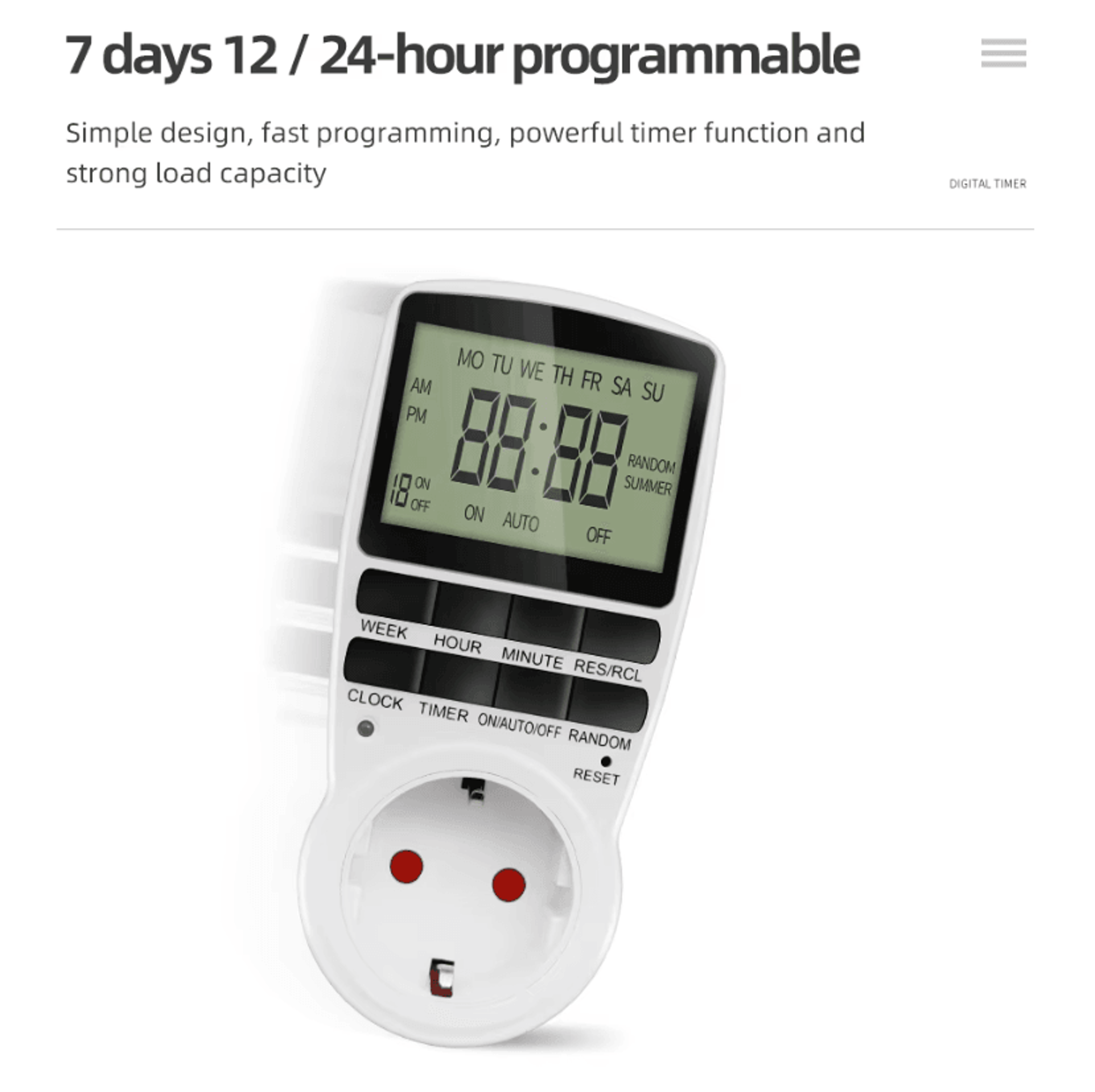 7 day digital programmable timer socket with 12 24 hour control