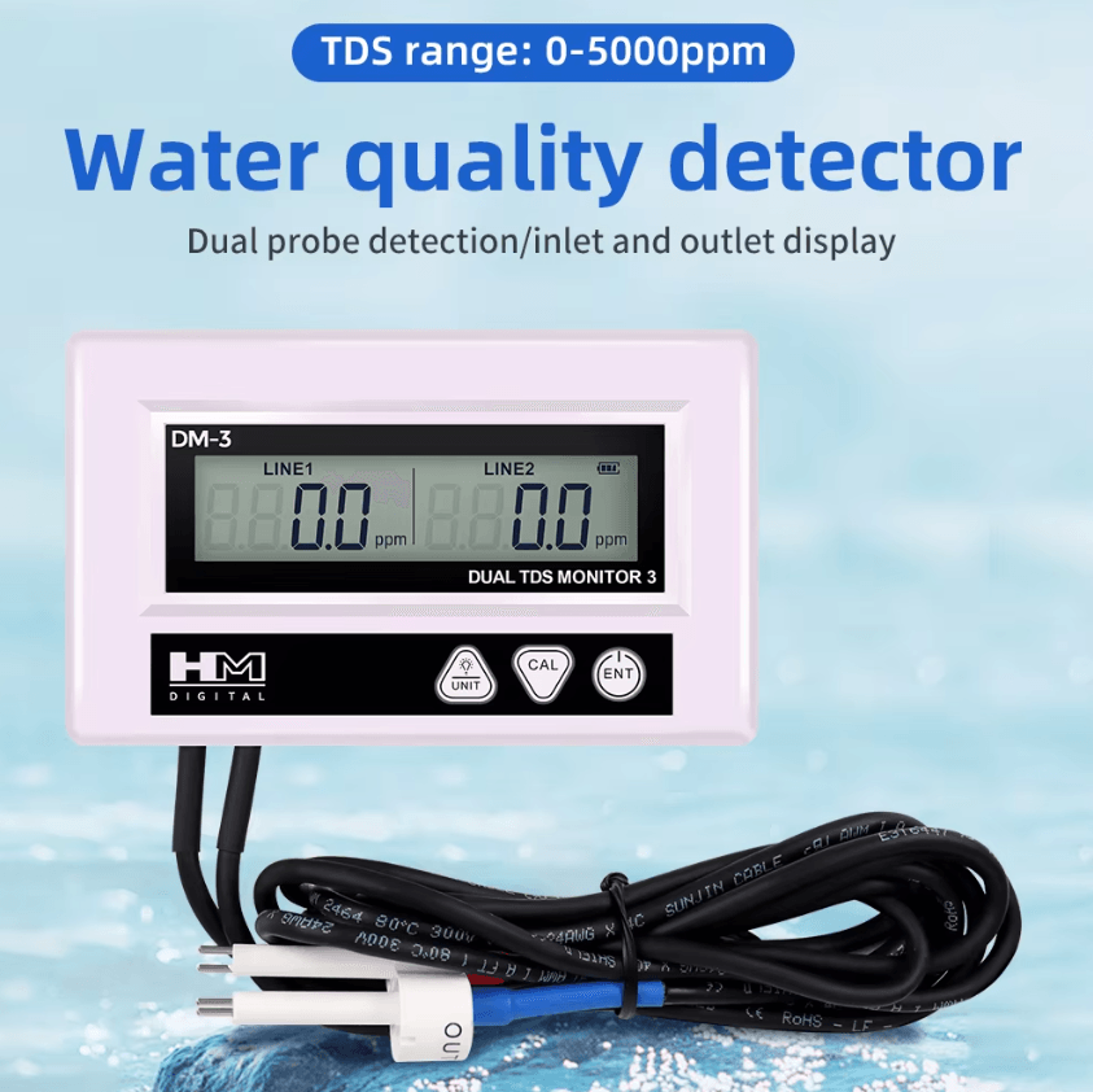 hm dm3 dual tds ec water quality monitor with dual probes