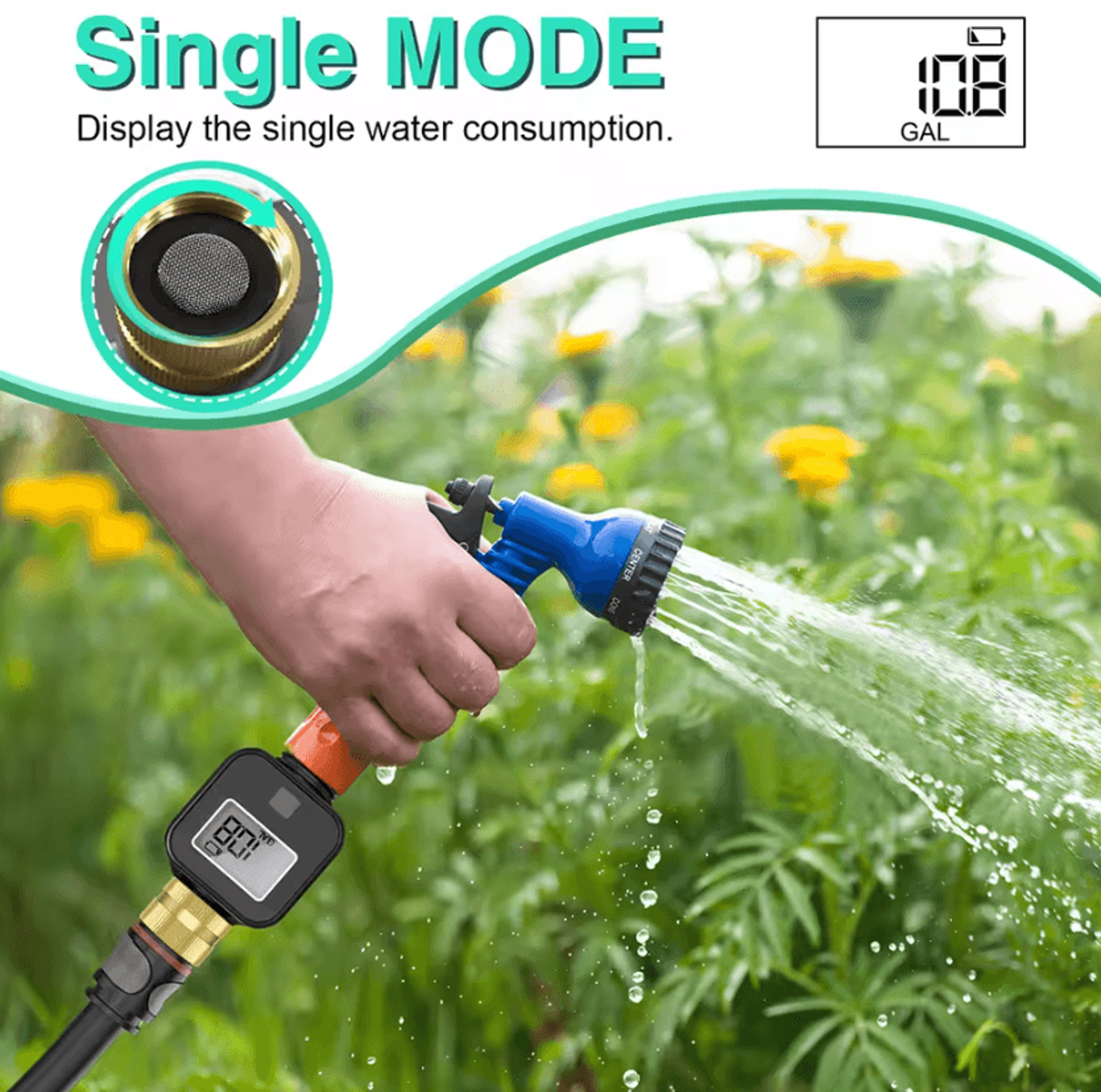 digital garden water flow meter for 3/4 inch hose and faucet