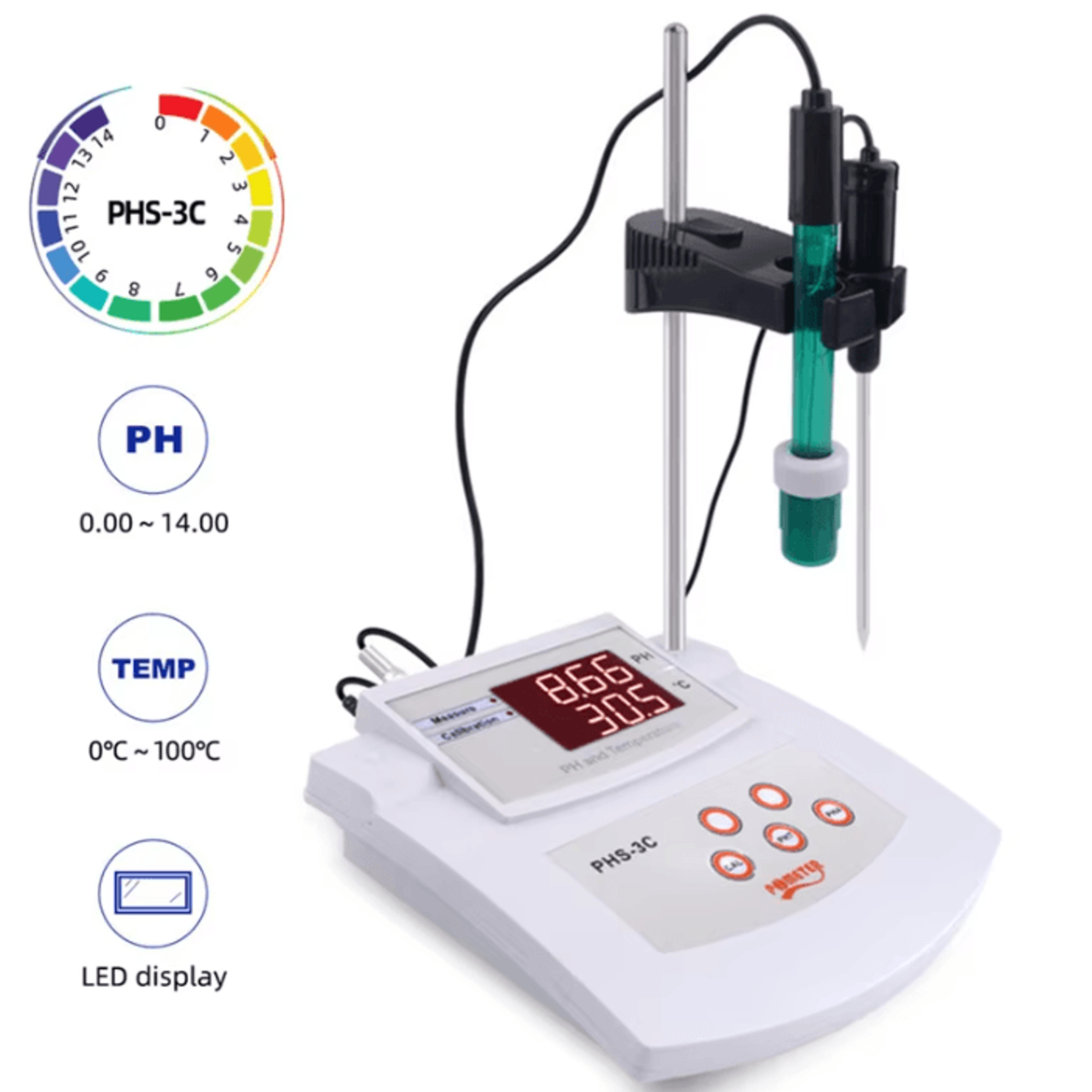 phs-3c 2 in 1 digital ph and temperature water quality meter